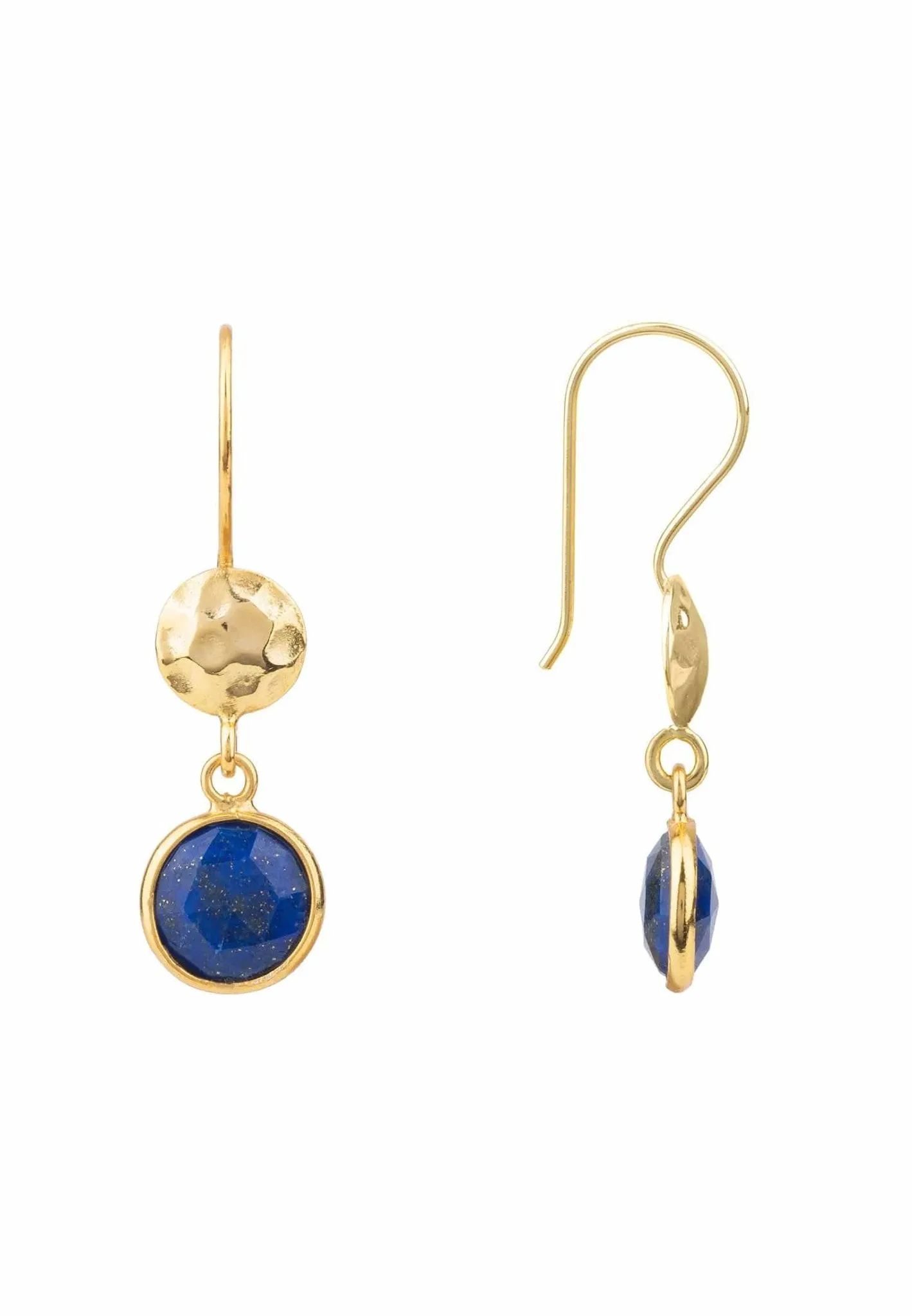 Circle & Hammer Earrings Gold Lapis Lazuli
