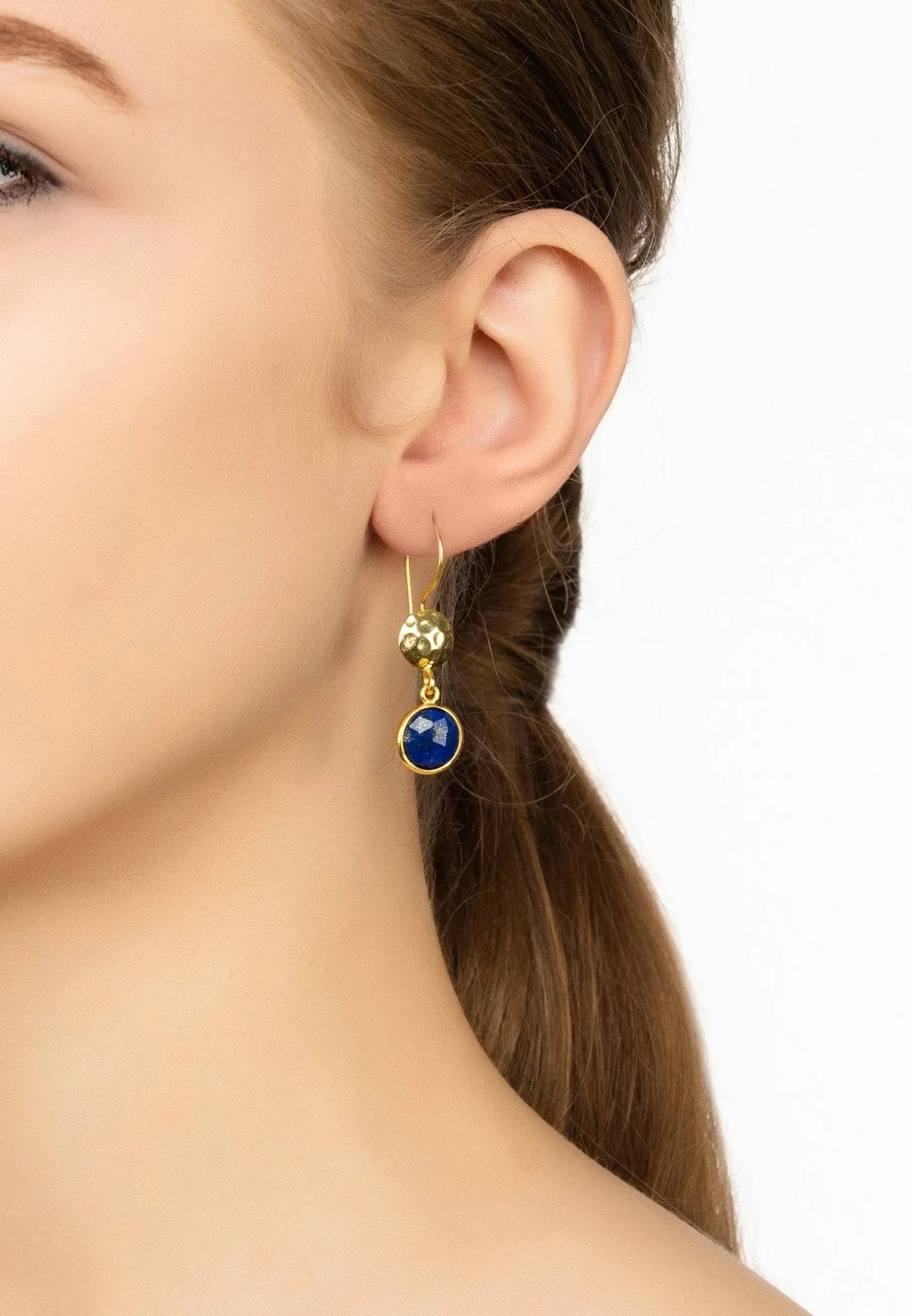 Circle & Hammer Earrings Gold Lapis Lazuli
