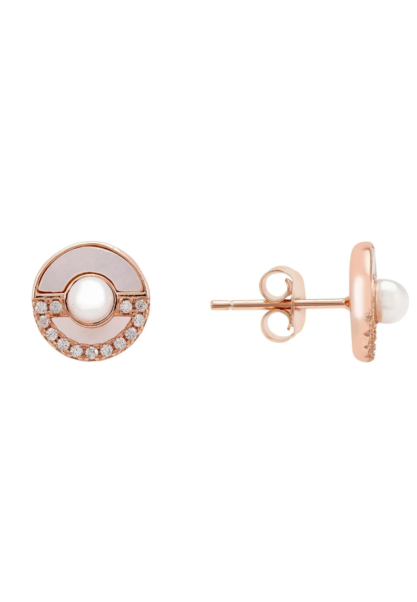 Circle & Pearl Stud Earrings Rosegold