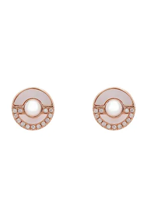 Circle & Pearl Stud Earrings Rosegold