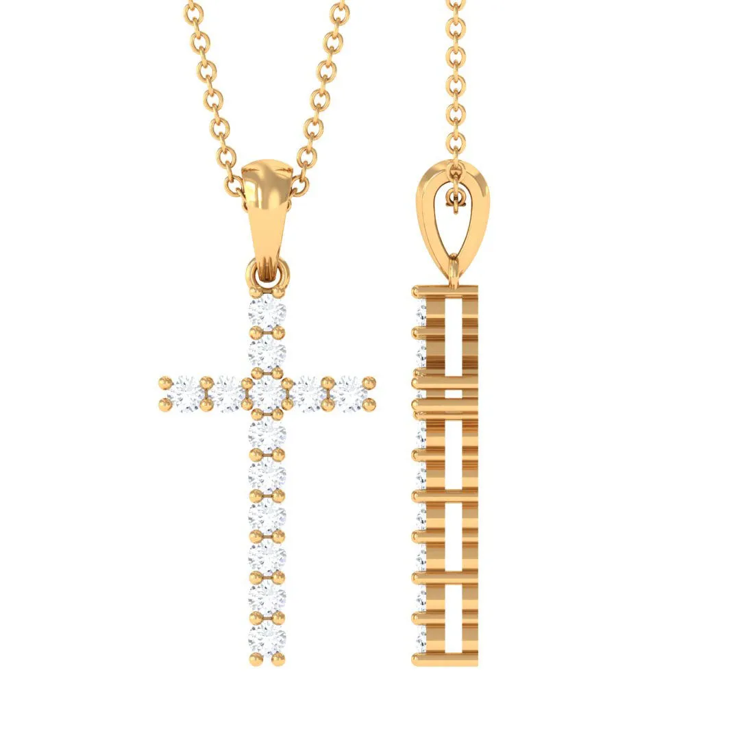 Classic Moissanite Cross Pendant in Prong Setting