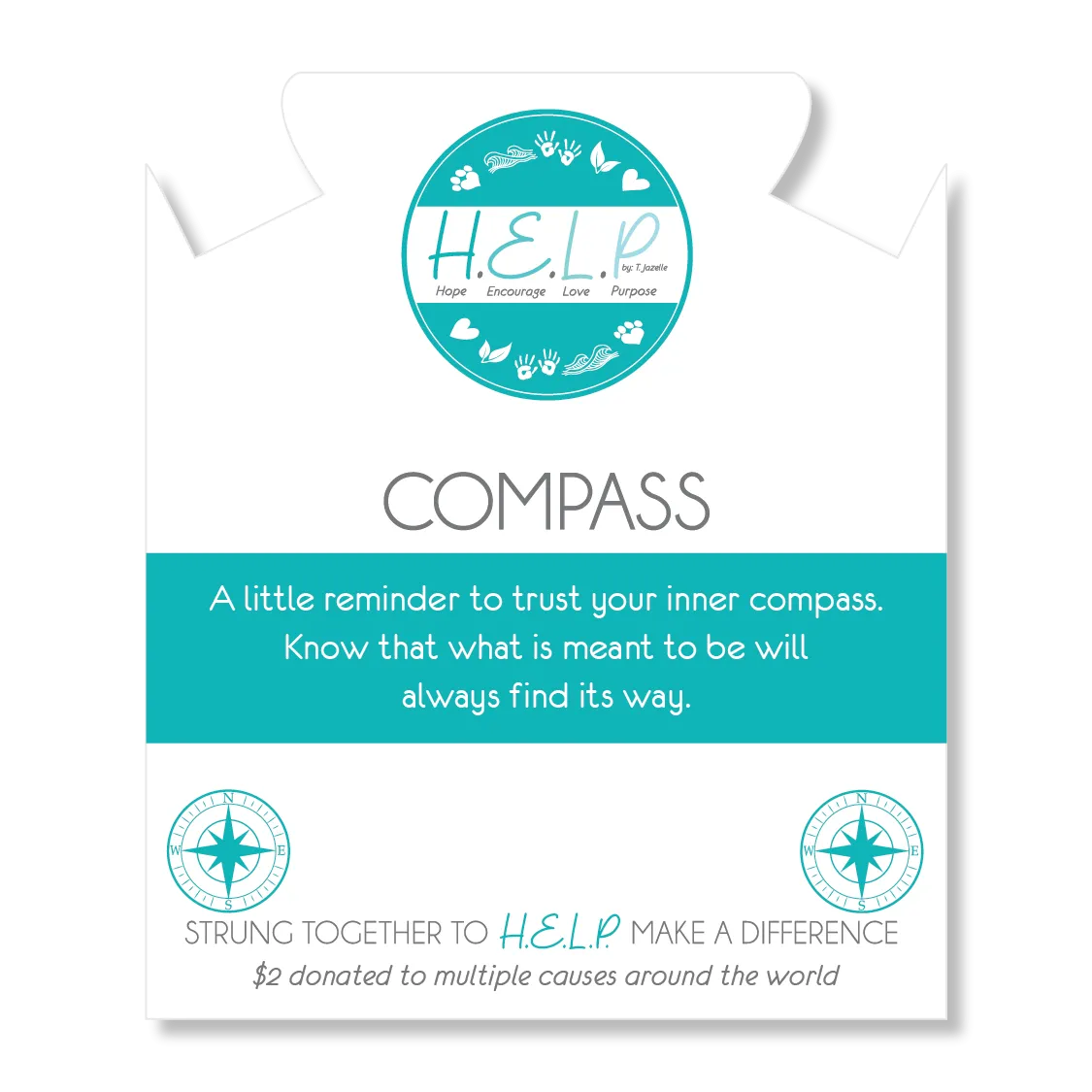 Compass Charm with Blue and White Jade Charity Bracelet