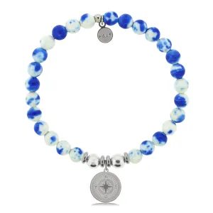 Compass Charm with Blue and White Jade Charity Bracelet