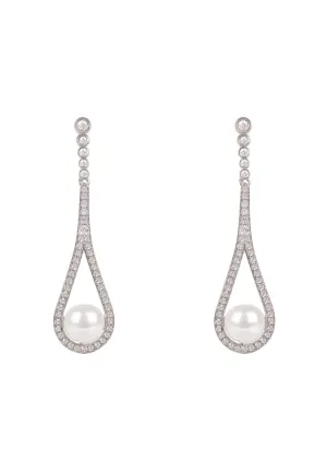Cradled Pearl Drop Earrings Silver