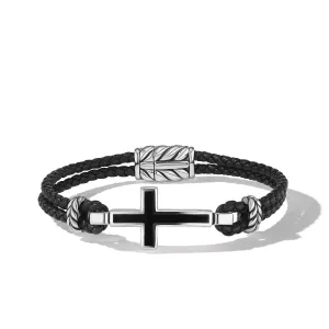 Cross Station Leather Bracelet with Black Onyx