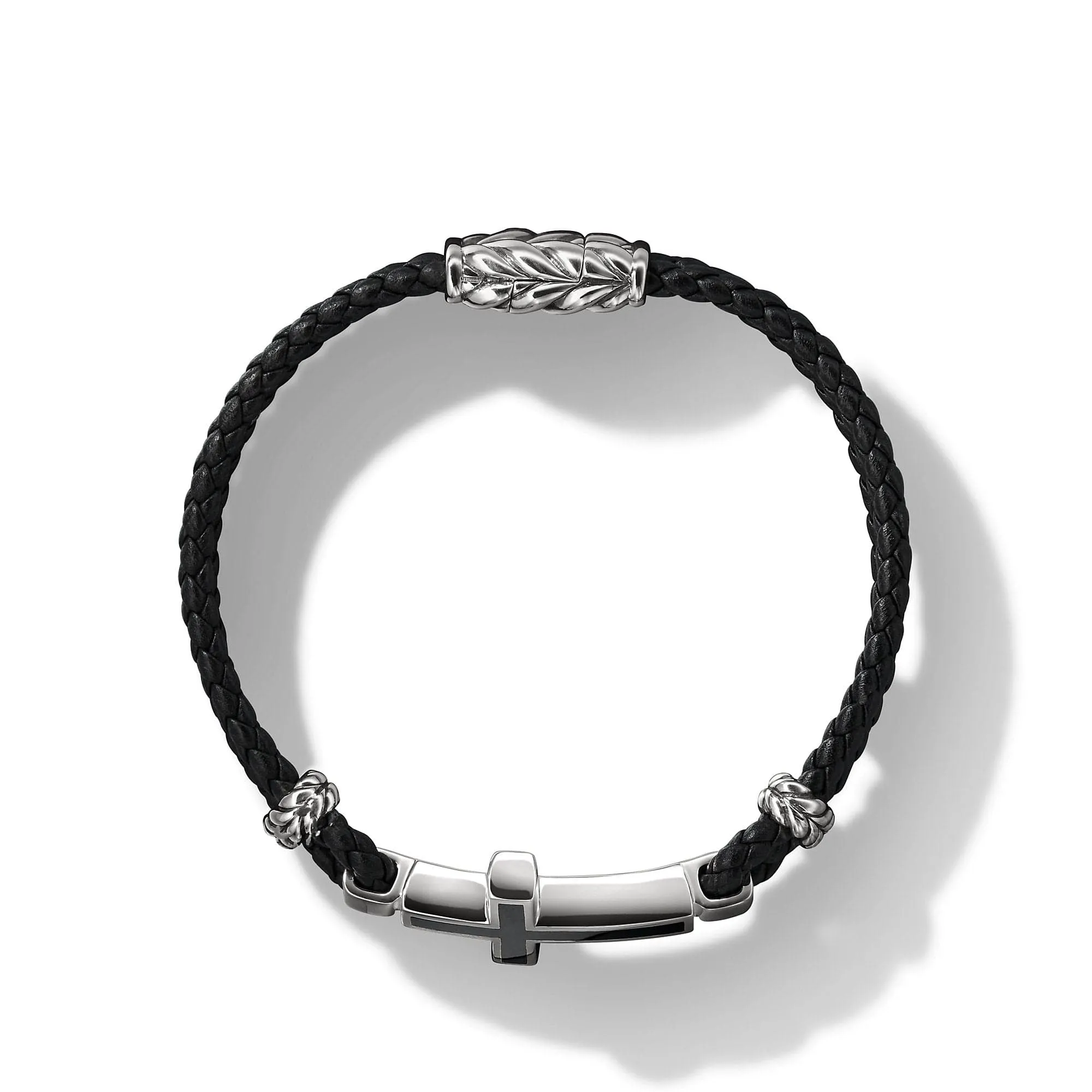Cross Station Leather Bracelet with Black Onyx
