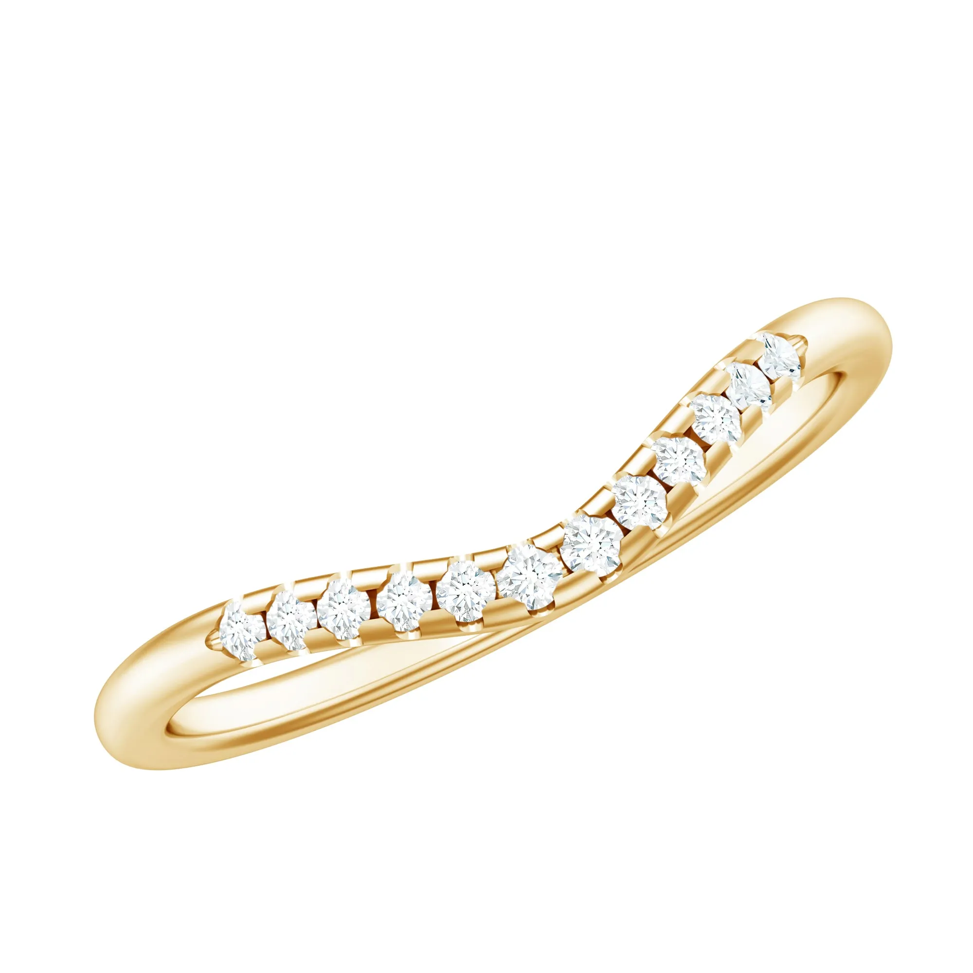 Curved Gold Stackable Ring with Prong Set Moissanite
