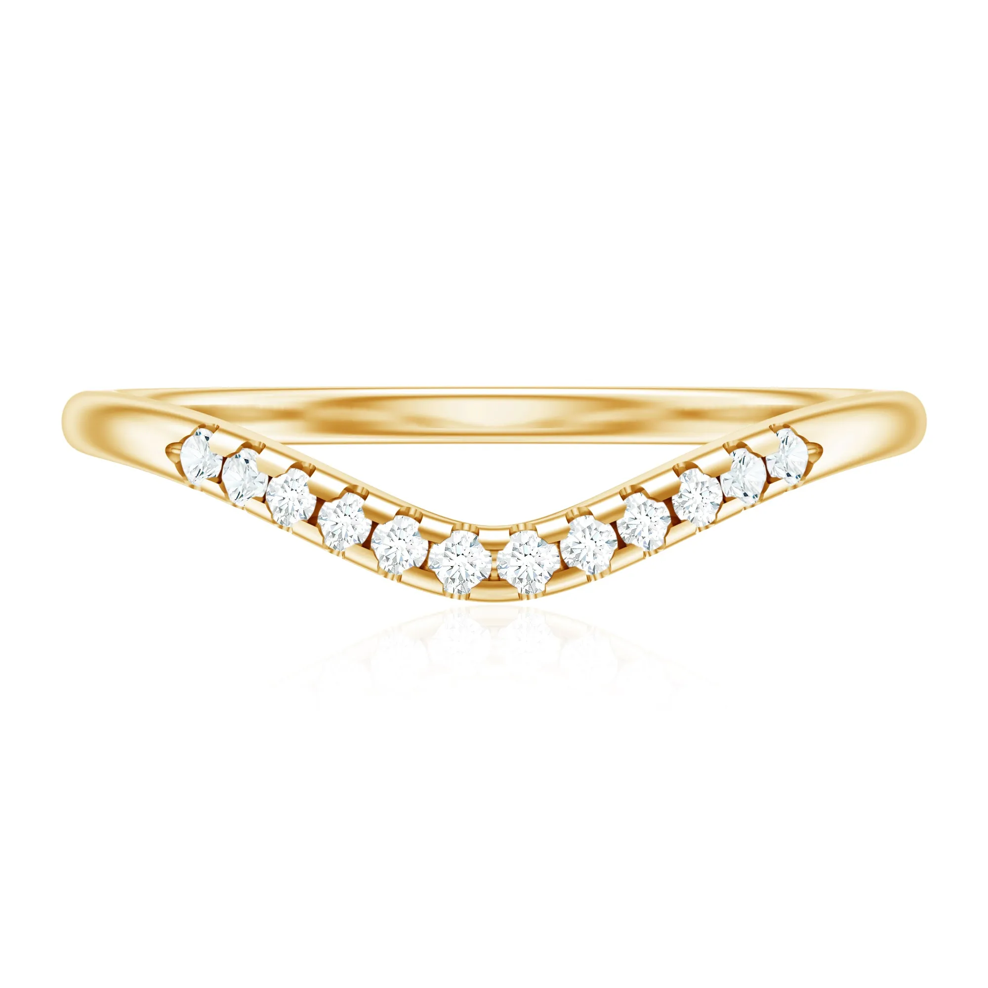 Curved Gold Stackable Ring with Prong Set Moissanite