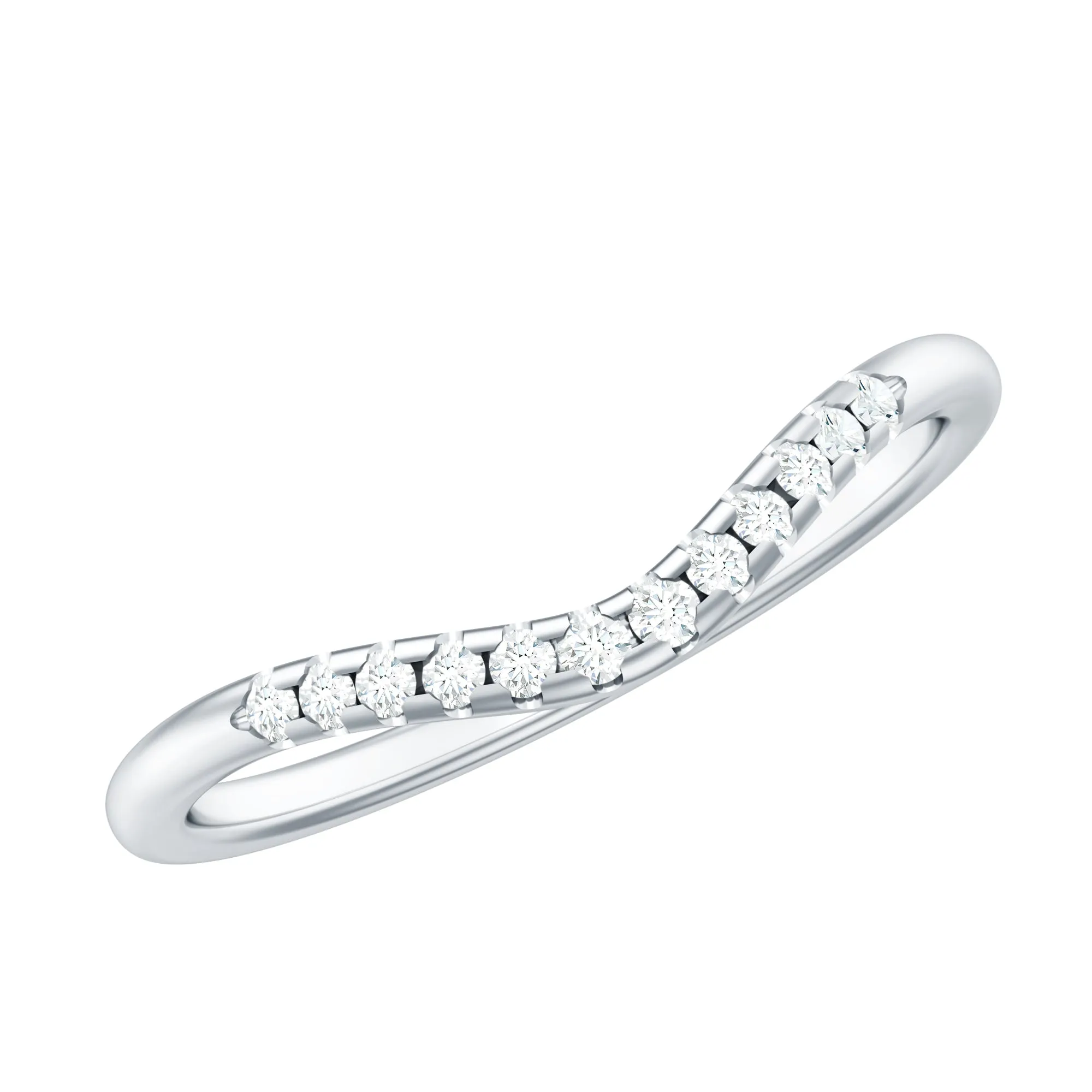 Curved Gold Stackable Ring with Prong Set Moissanite