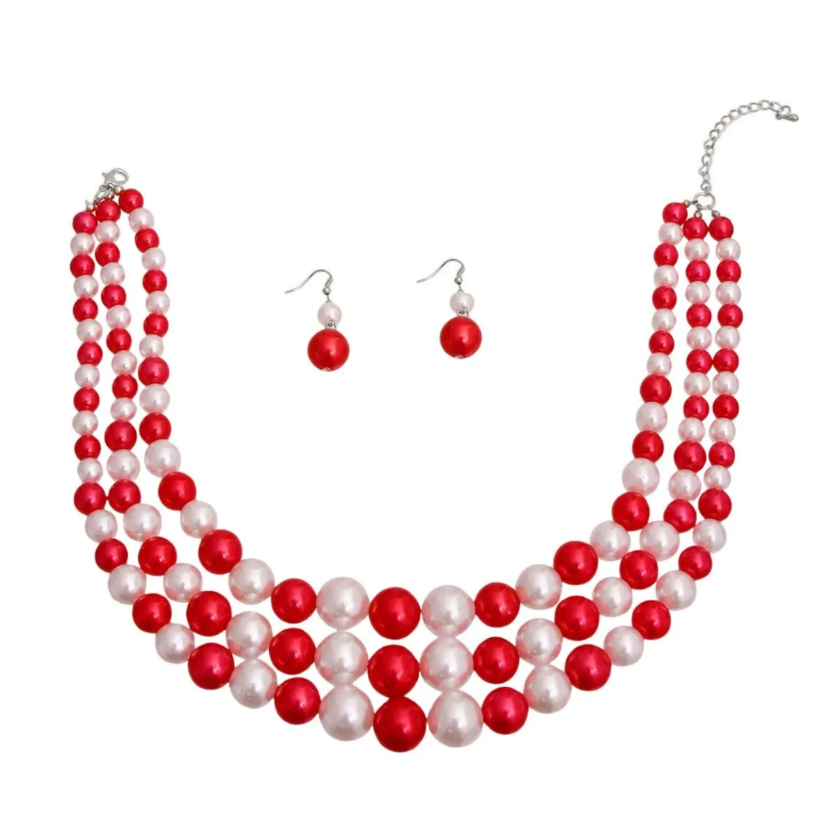 Delta Sigma Theta Inspired Red White Pearl 3 Layered DST Set|18 inches