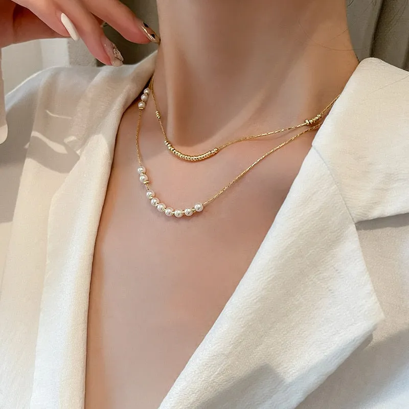 Double Layer Bead Pearl Necklace
