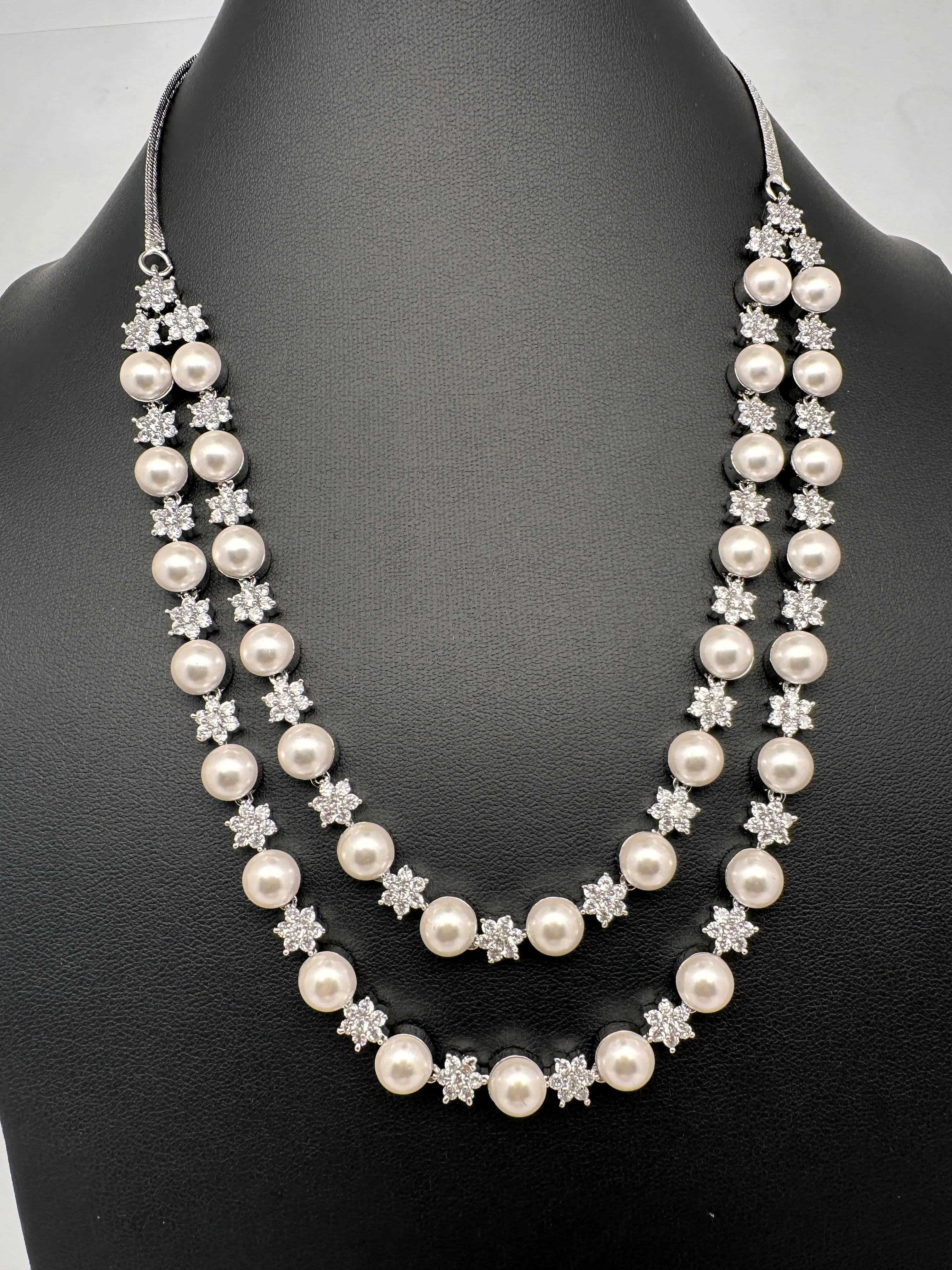 Double Layer Silver Pearl Necklace