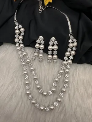 Double Layer Silver Pearl Necklace