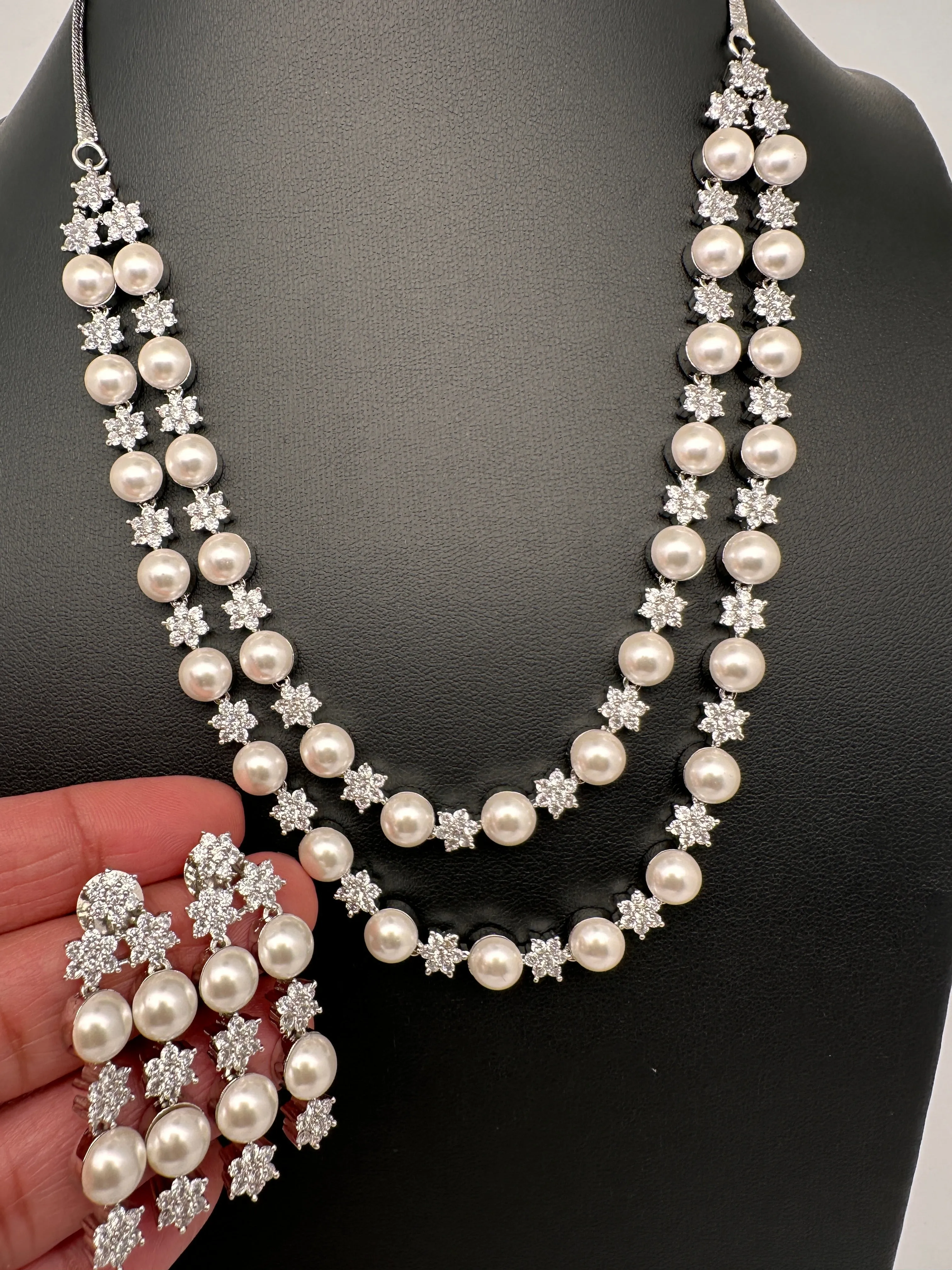Double Layer Silver Pearl Necklace