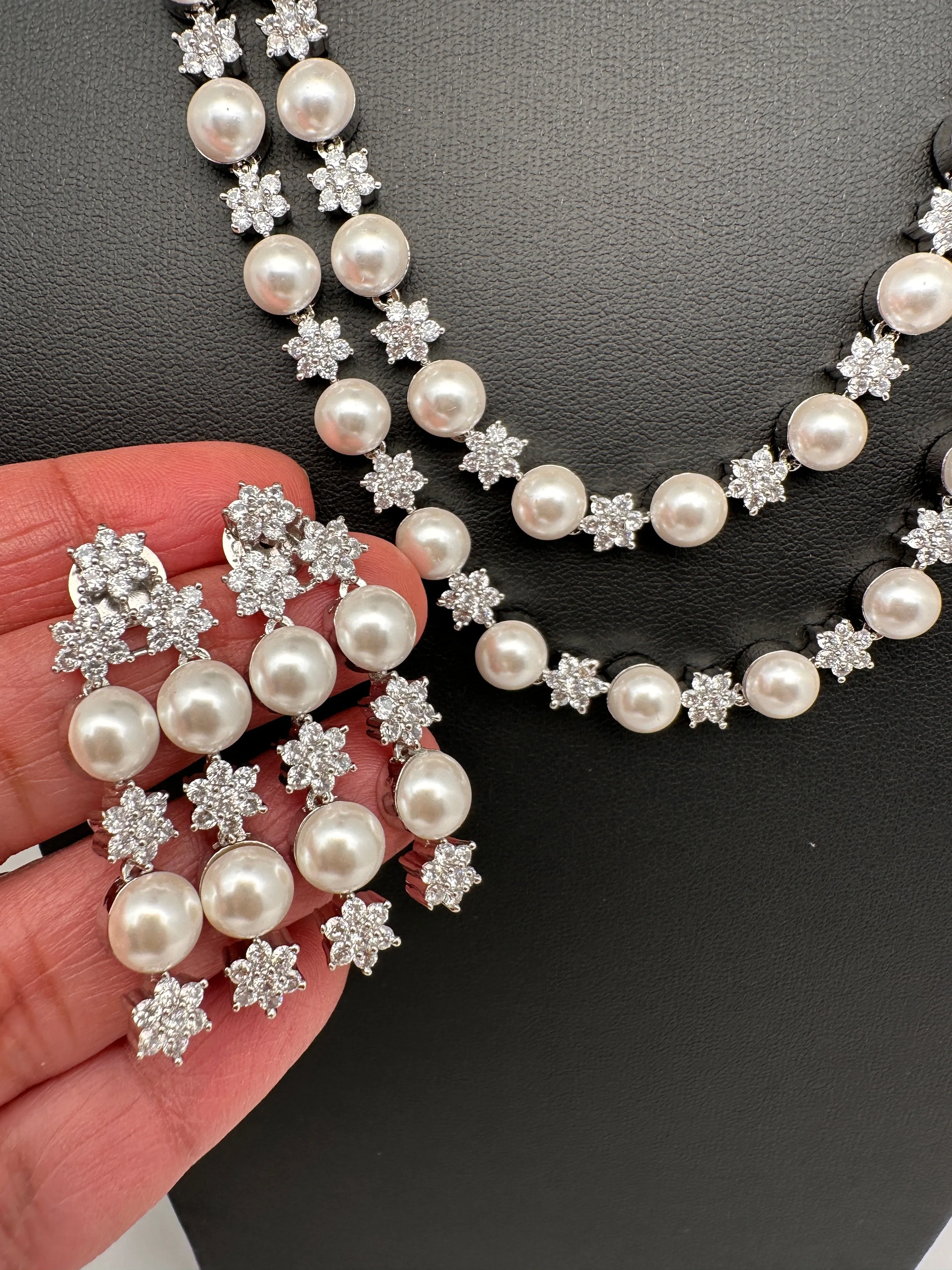 Double Layer Silver Pearl Necklace