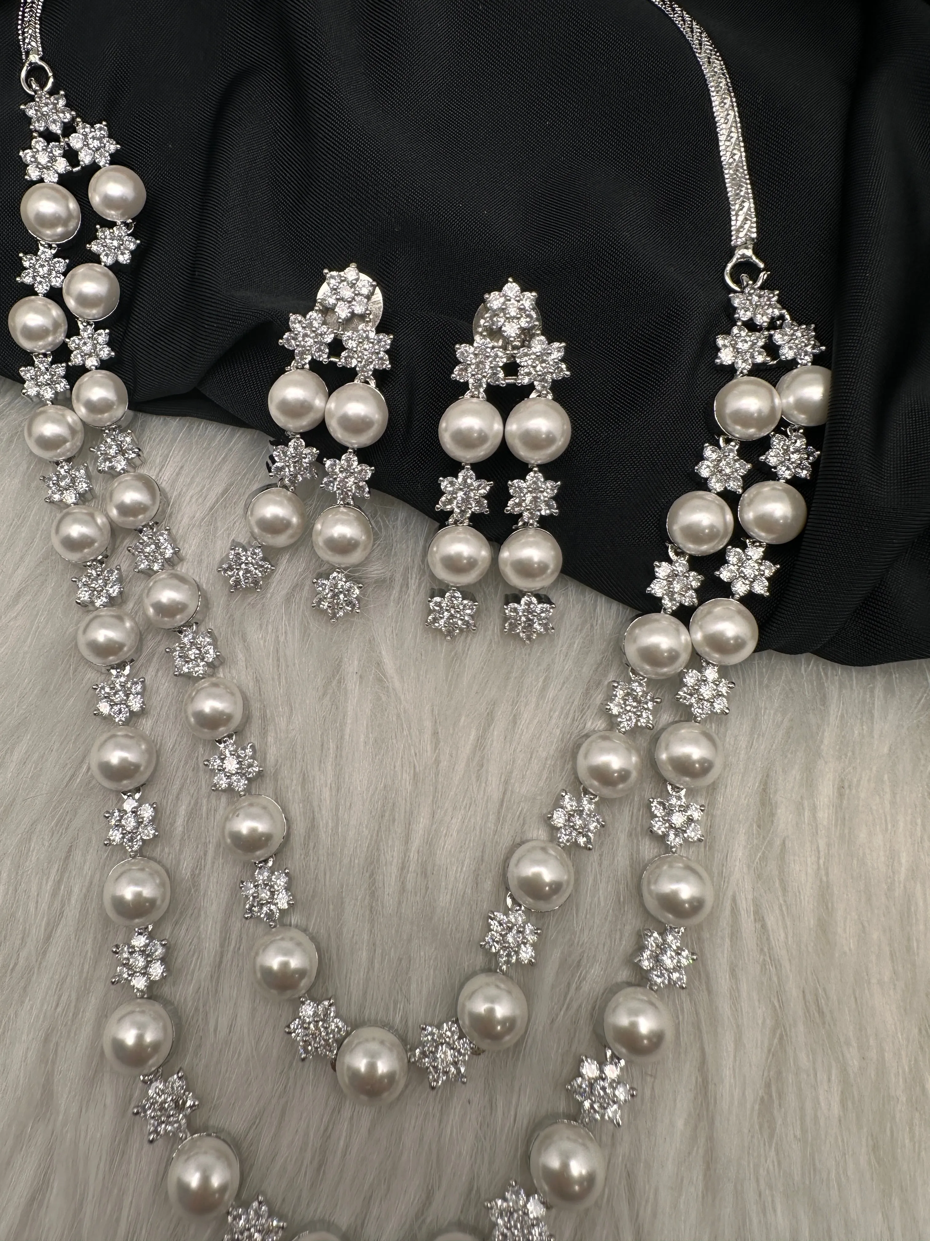 Double Layer Silver Pearl Necklace
