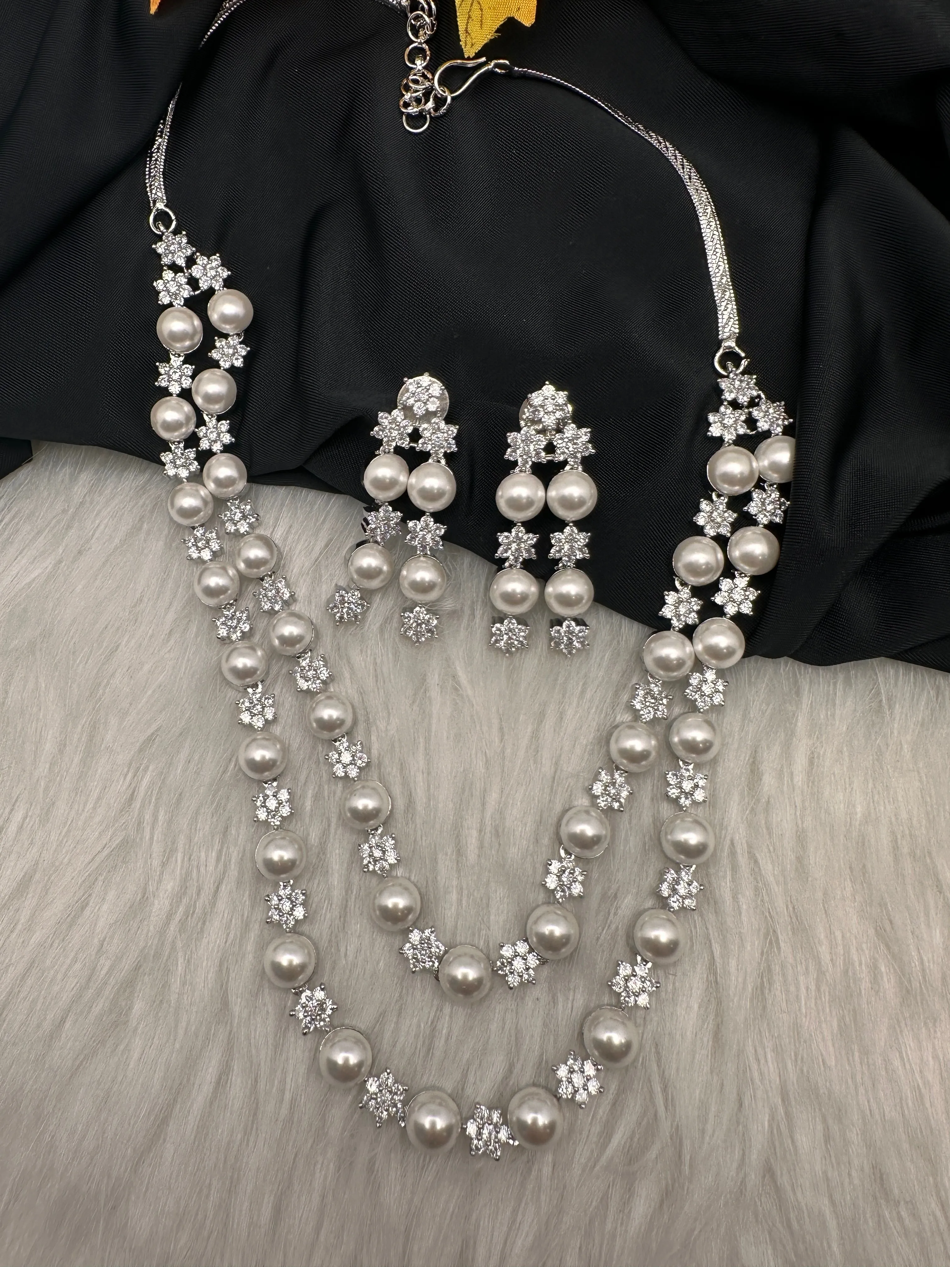 Double Layer Silver Pearl Necklace