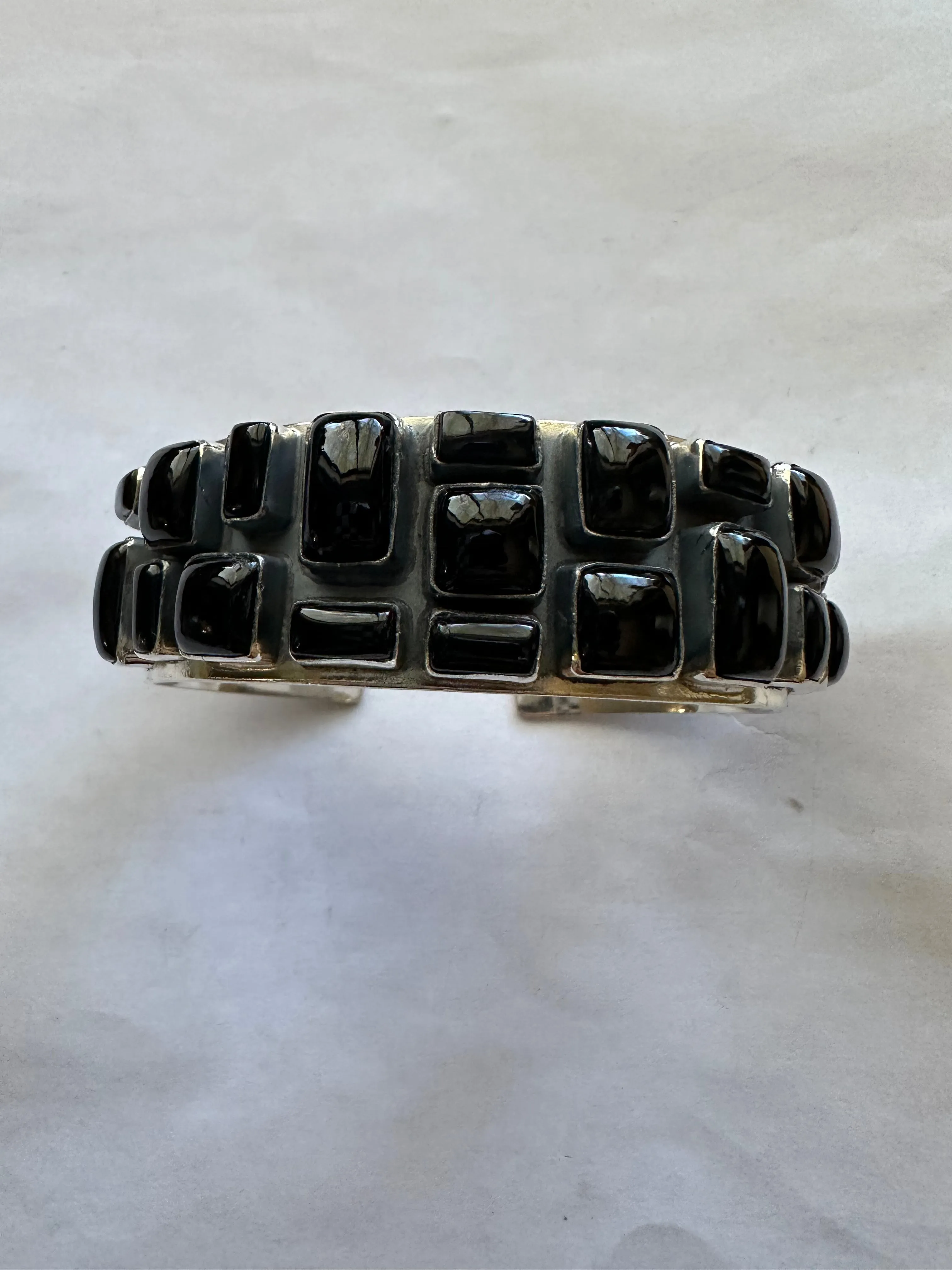 “Earth’s Treasures” Handmade Black Onyx & Sterling Silver Adjustable Cuff Bracelet