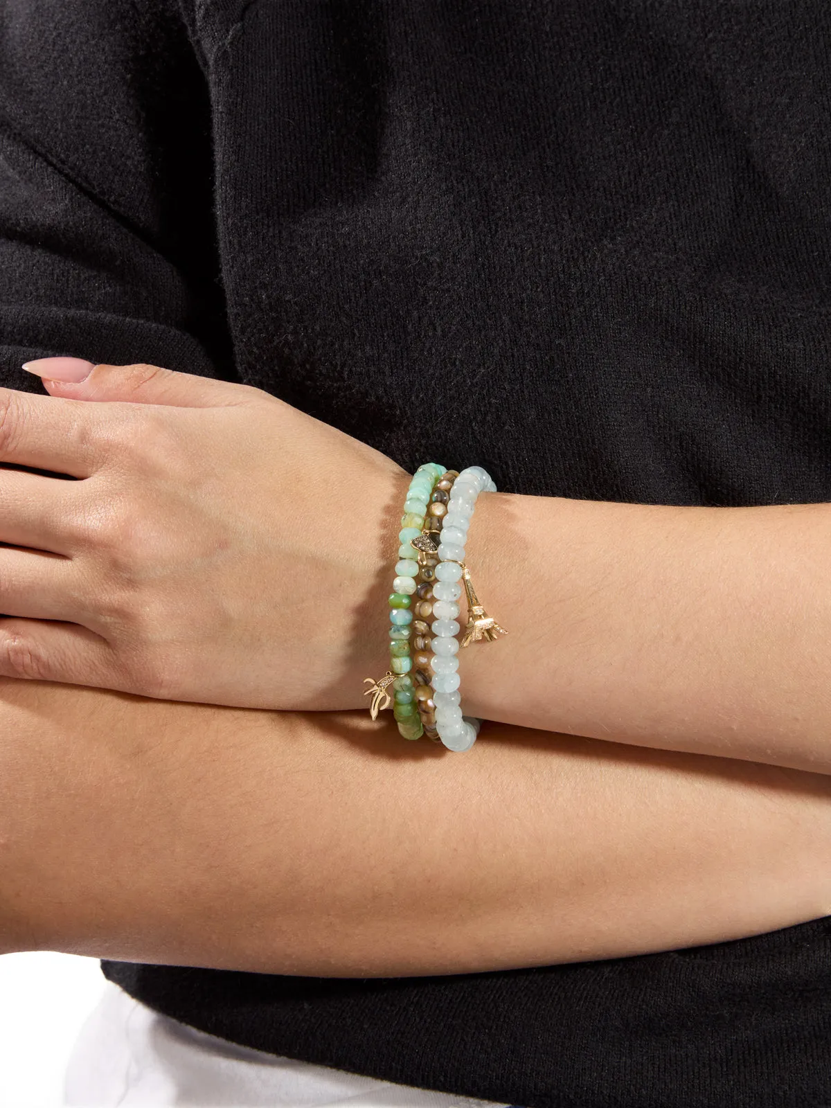 Eiffel Tower on Smooth Aquamarine Beaded Bracelet