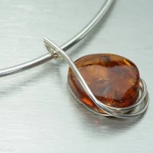 Freeform Amber sterling silver pendant