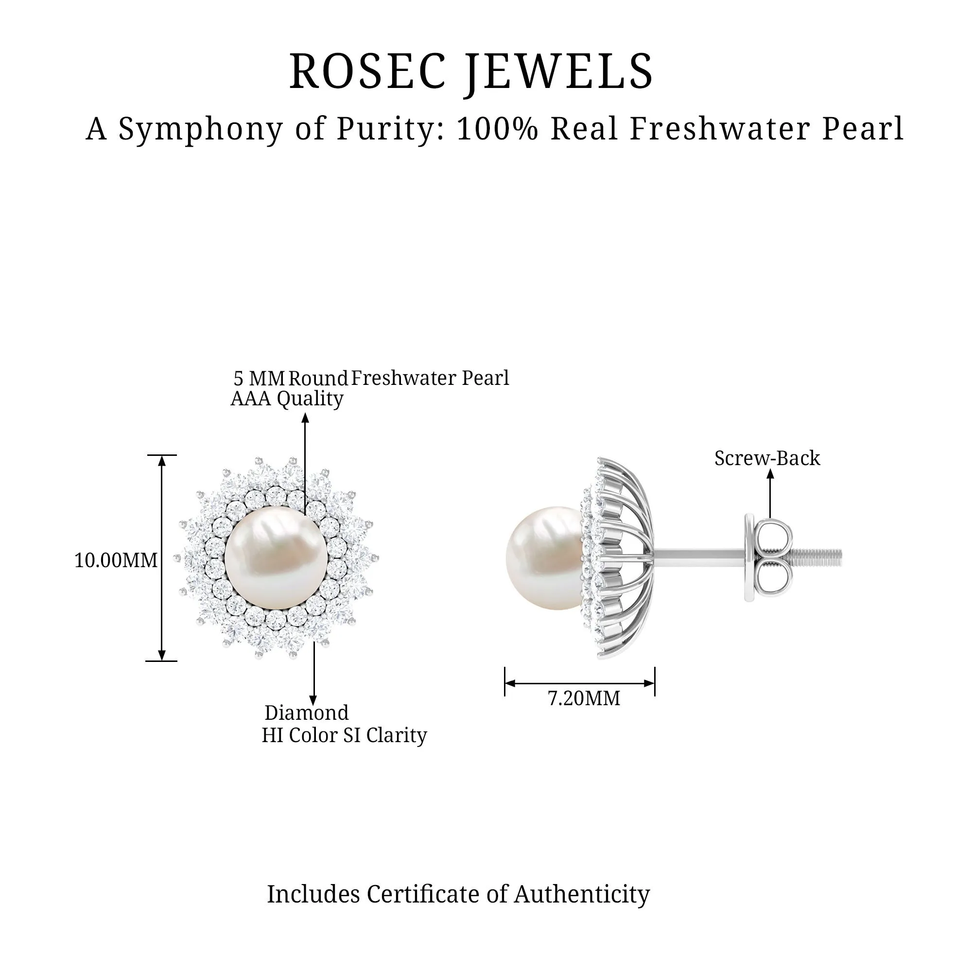 Freshwater Pearl Stud Earrings with Diamond Double Halo