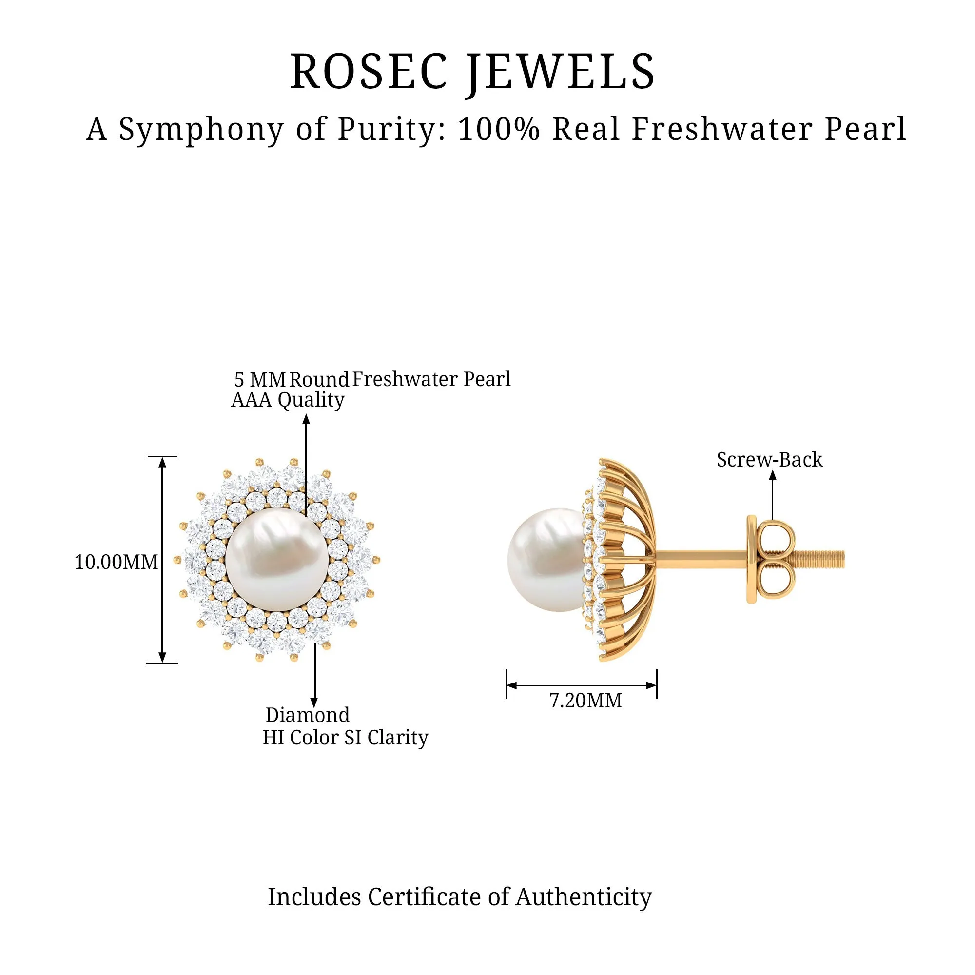 Freshwater Pearl Stud Earrings with Diamond Double Halo