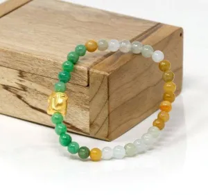 Genuine High-quality Jade Jadeite Bracelet Bangle with 24k Yellow Gold Car Charm Colorful  #430