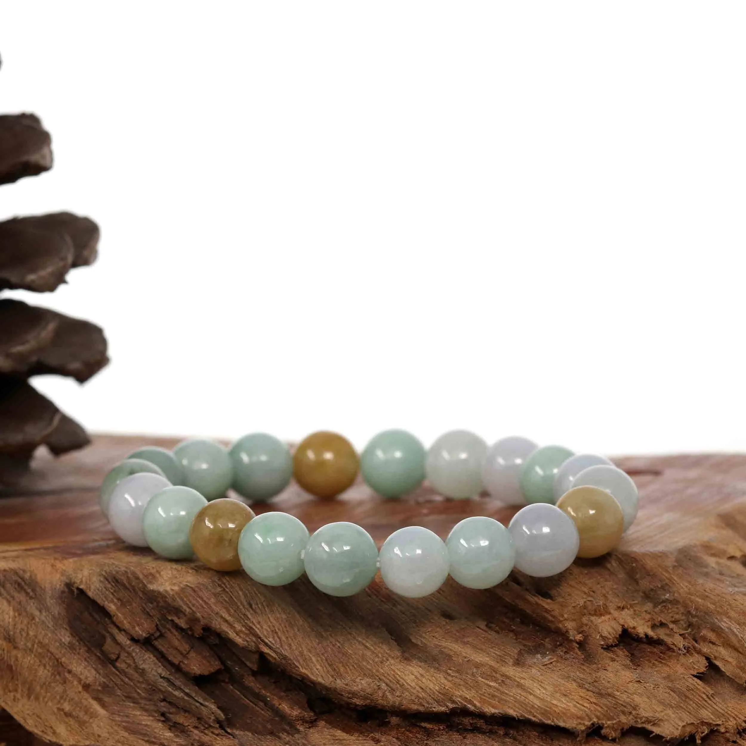 Genuine Jadeite Jade Round Multiple Colors Beads Bracelet (10mm)
