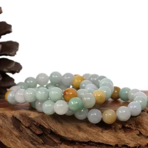 Genuine Jadeite Jade Round Multiple Colors Beads Bracelet (10mm)