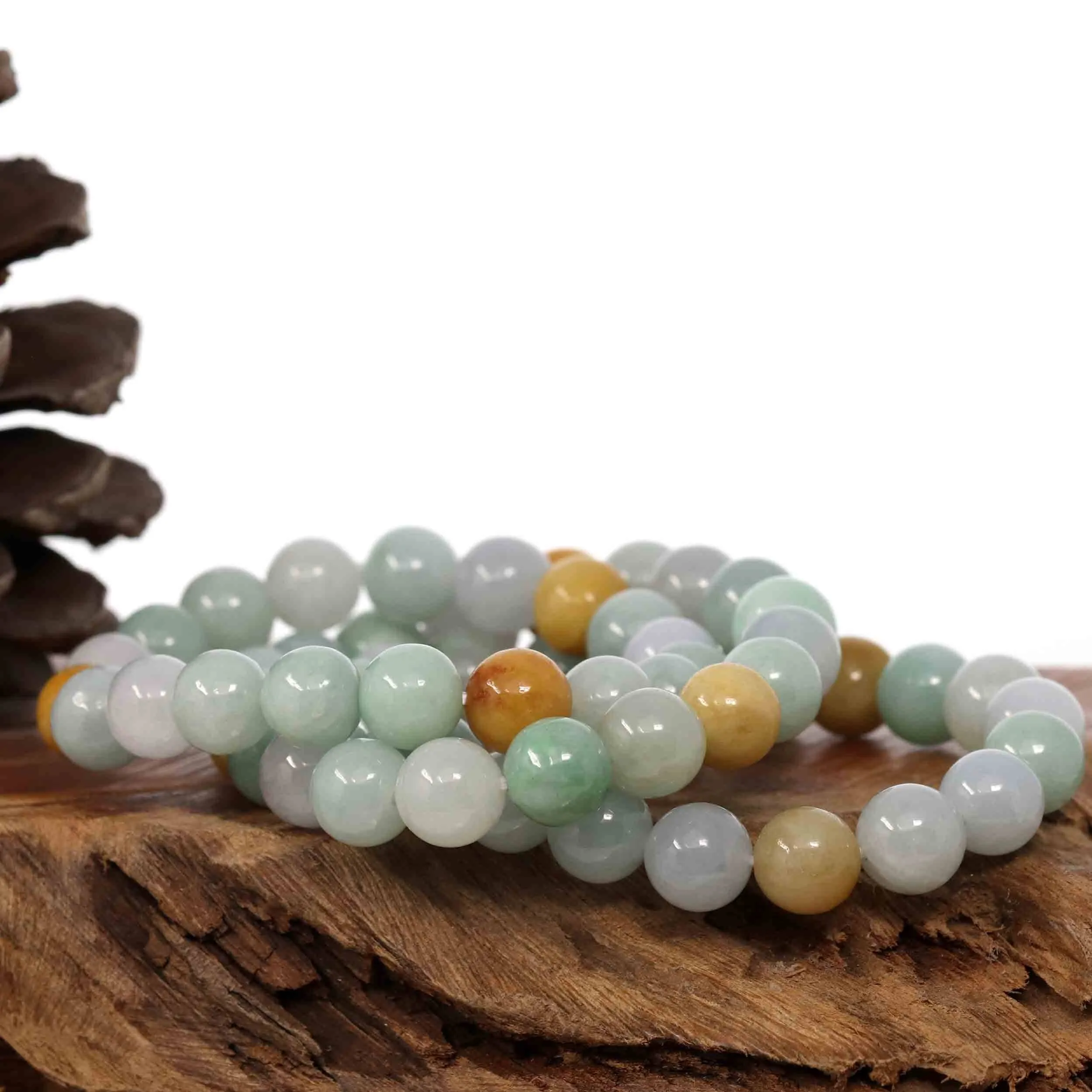 Genuine Jadeite Jade Round Multiple Colors Beads Bracelet (10mm)