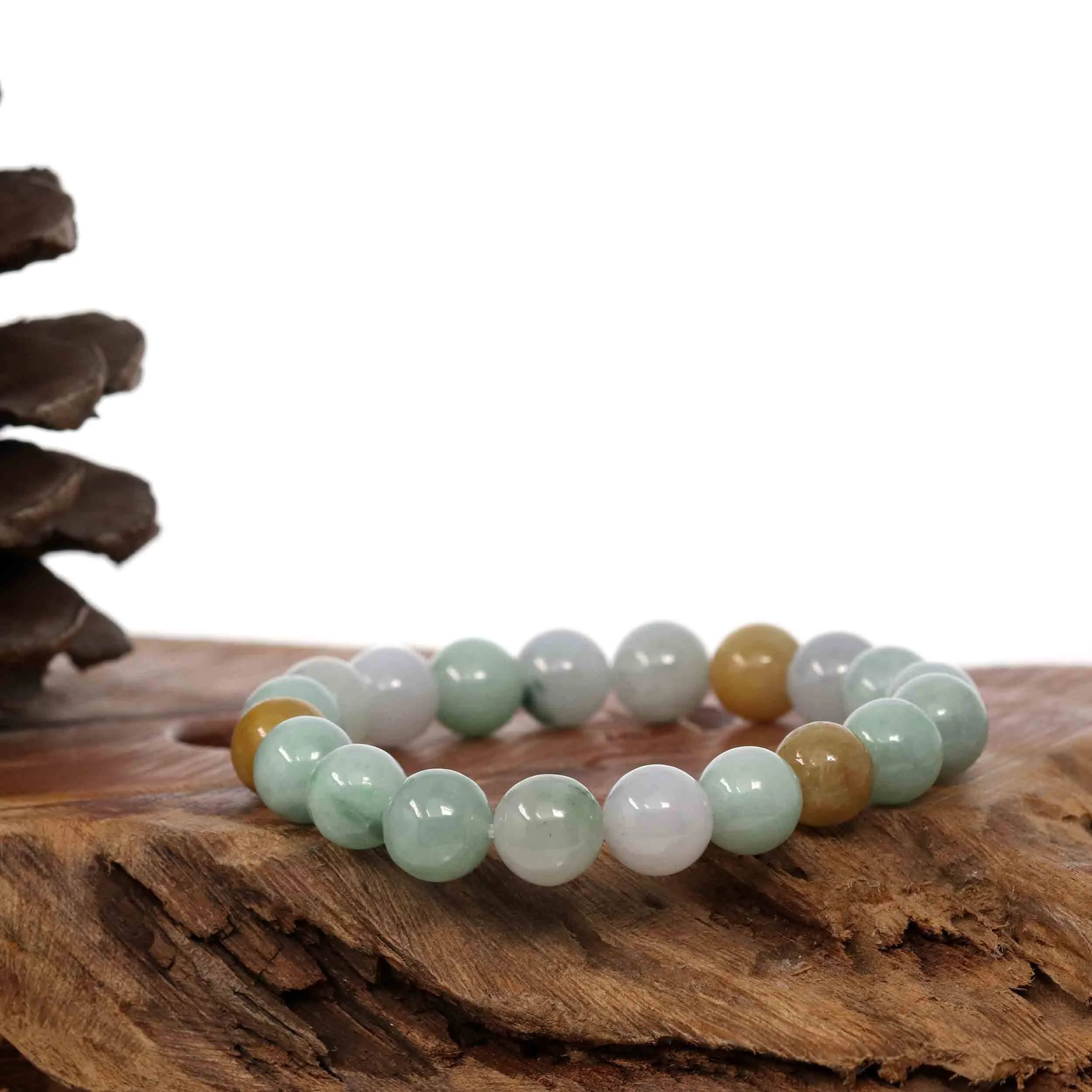 Genuine Jadeite Jade Round Multiple Colors Beads Bracelet (10mm)