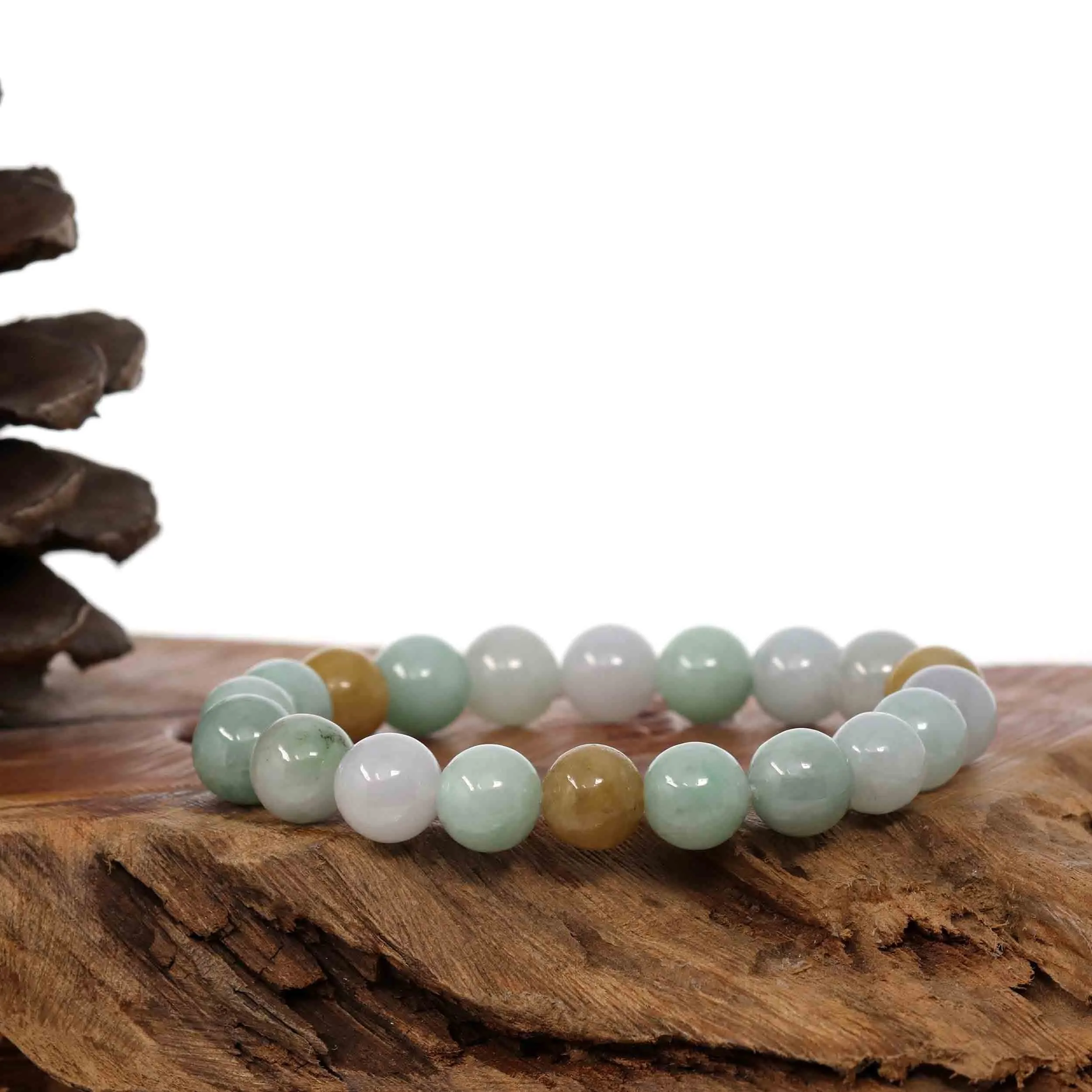Genuine Jadeite Jade Round Multiple Colors Beads Bracelet (10mm)