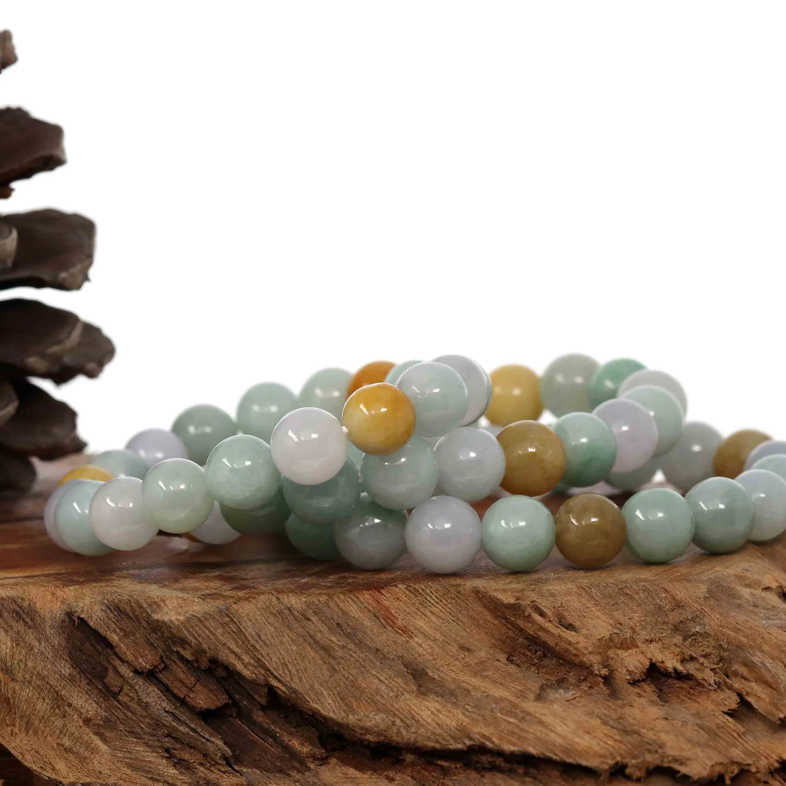 Genuine Jadeite Jade Round Multiple Colors Beads Bracelet (10mm)