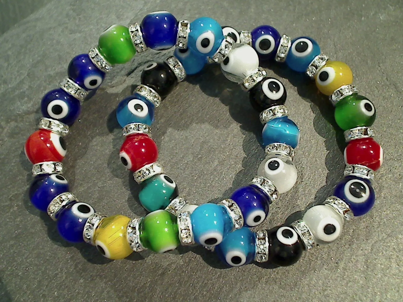 Glass Evil Eye 8MM Stretch Bracelet - Multi Color