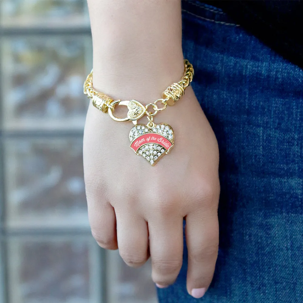 Gold Coral Mom of Bride Pave Heart Charm Braided Bracelet