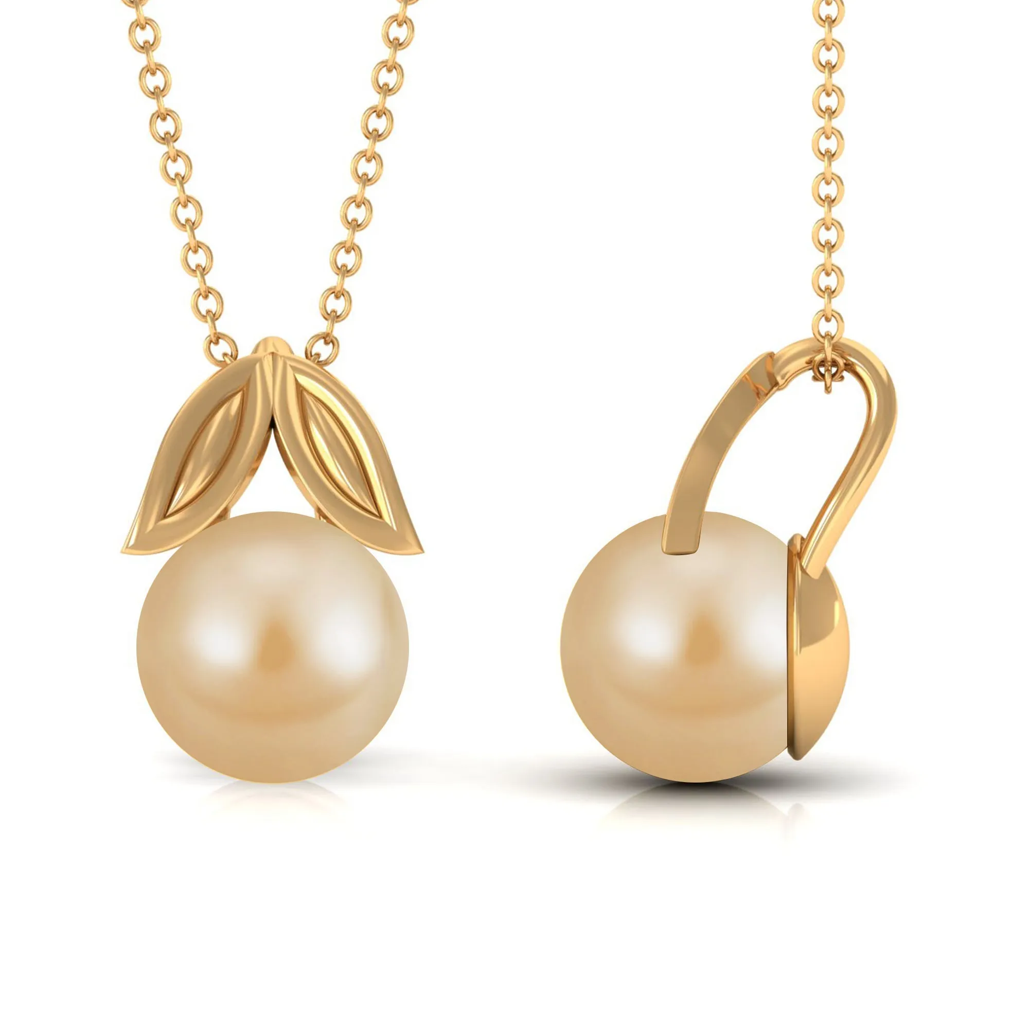 Golden South Sea Pearl Solitaire Leaf Pendant