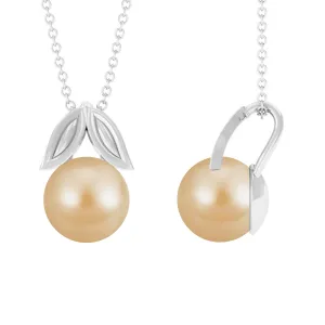 Golden South Sea Pearl Solitaire Leaf Pendant