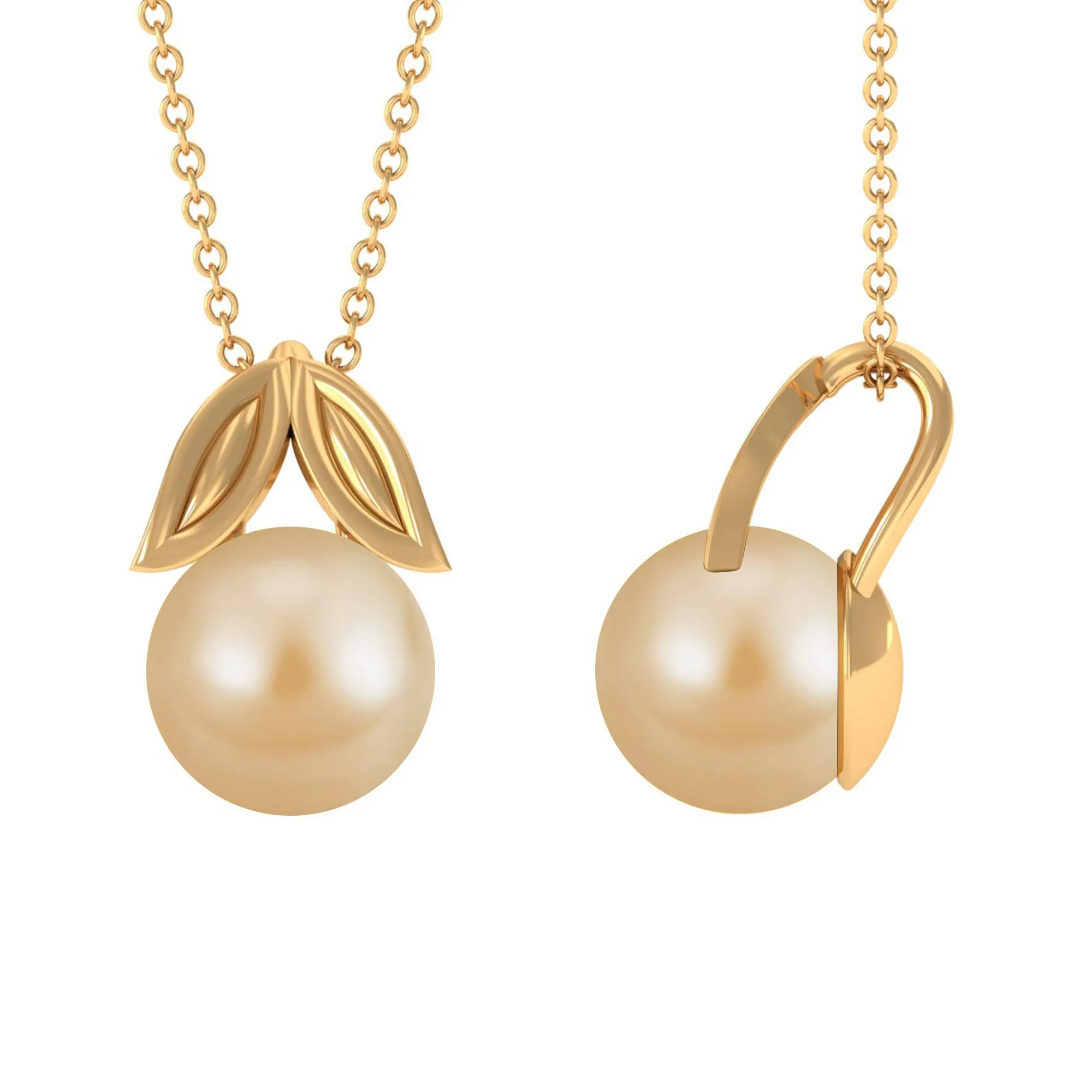 Golden South Sea Pearl Solitaire Leaf Pendant