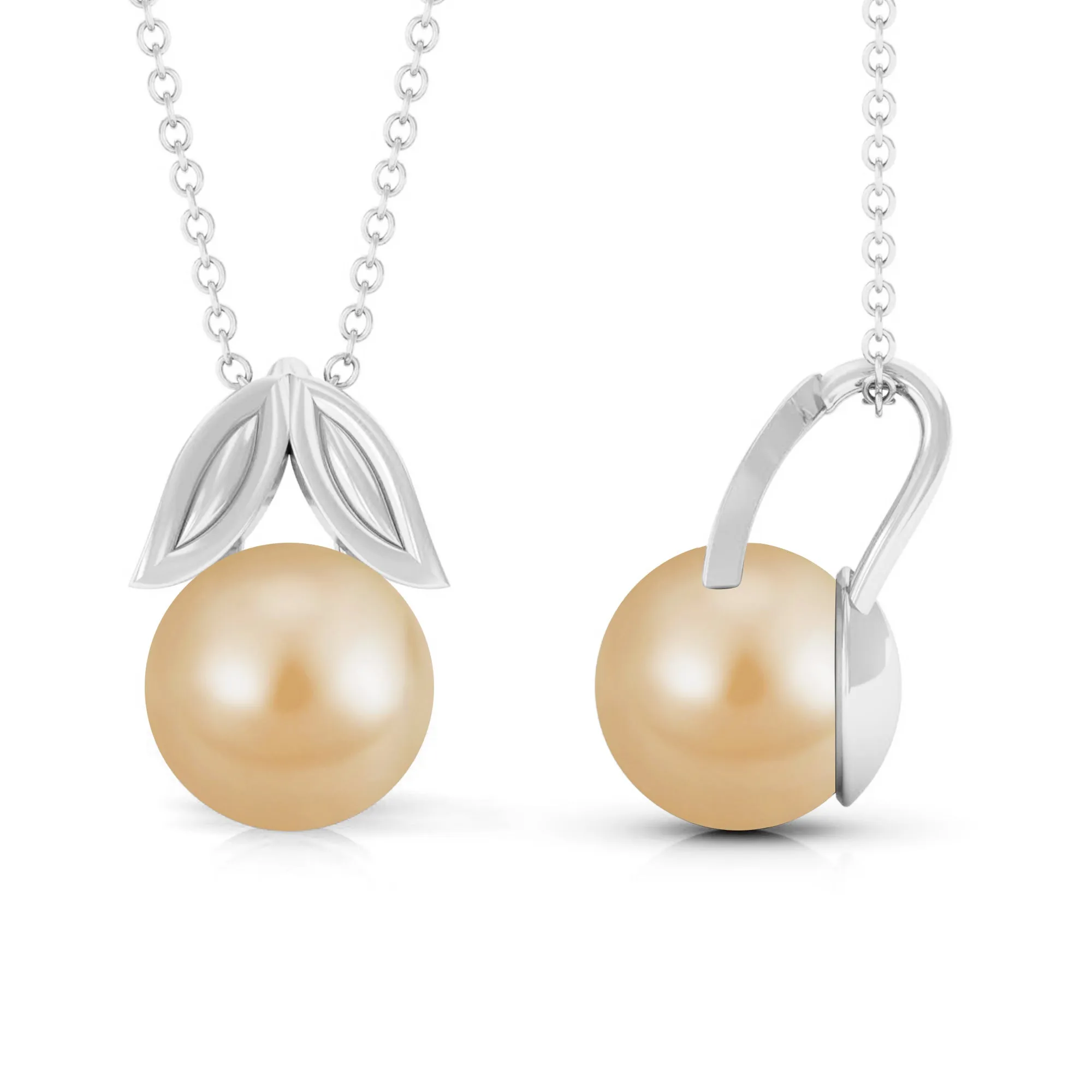 Golden South Sea Pearl Solitaire Leaf Pendant
