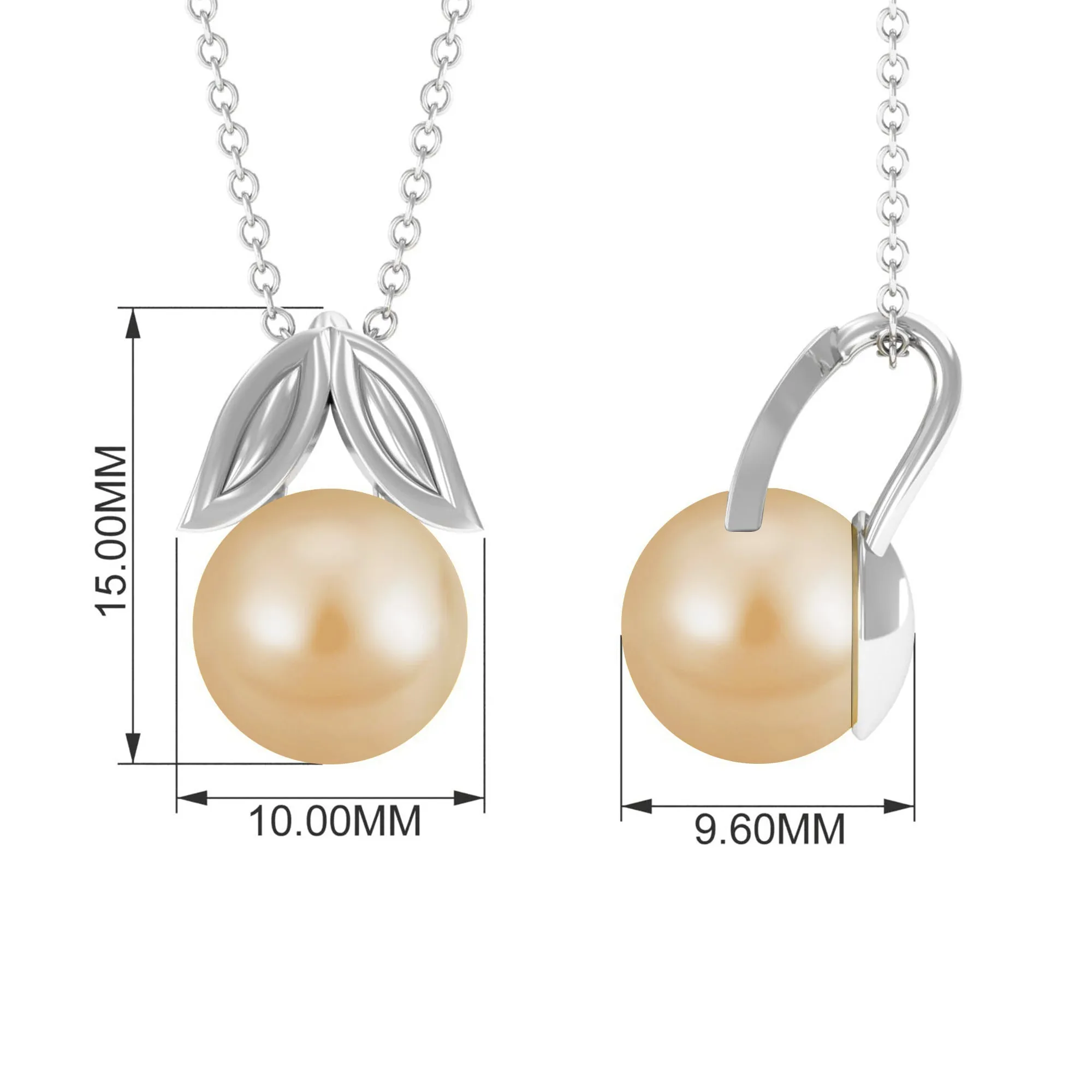 Golden South Sea Pearl Solitaire Leaf Pendant