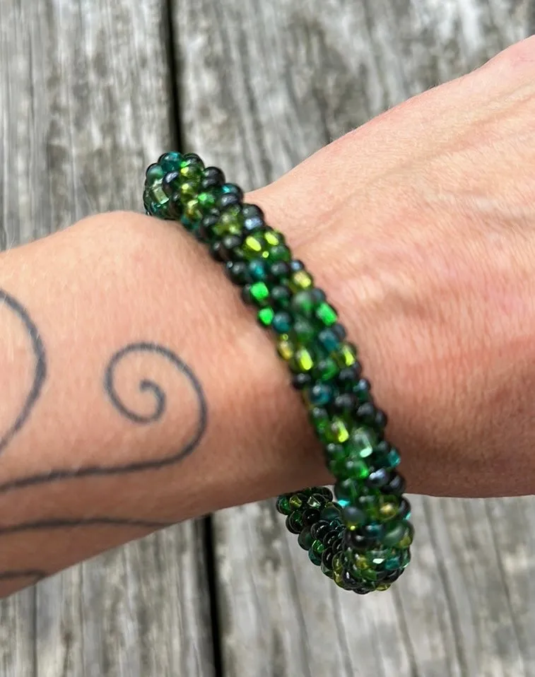Green crocheted bracelet