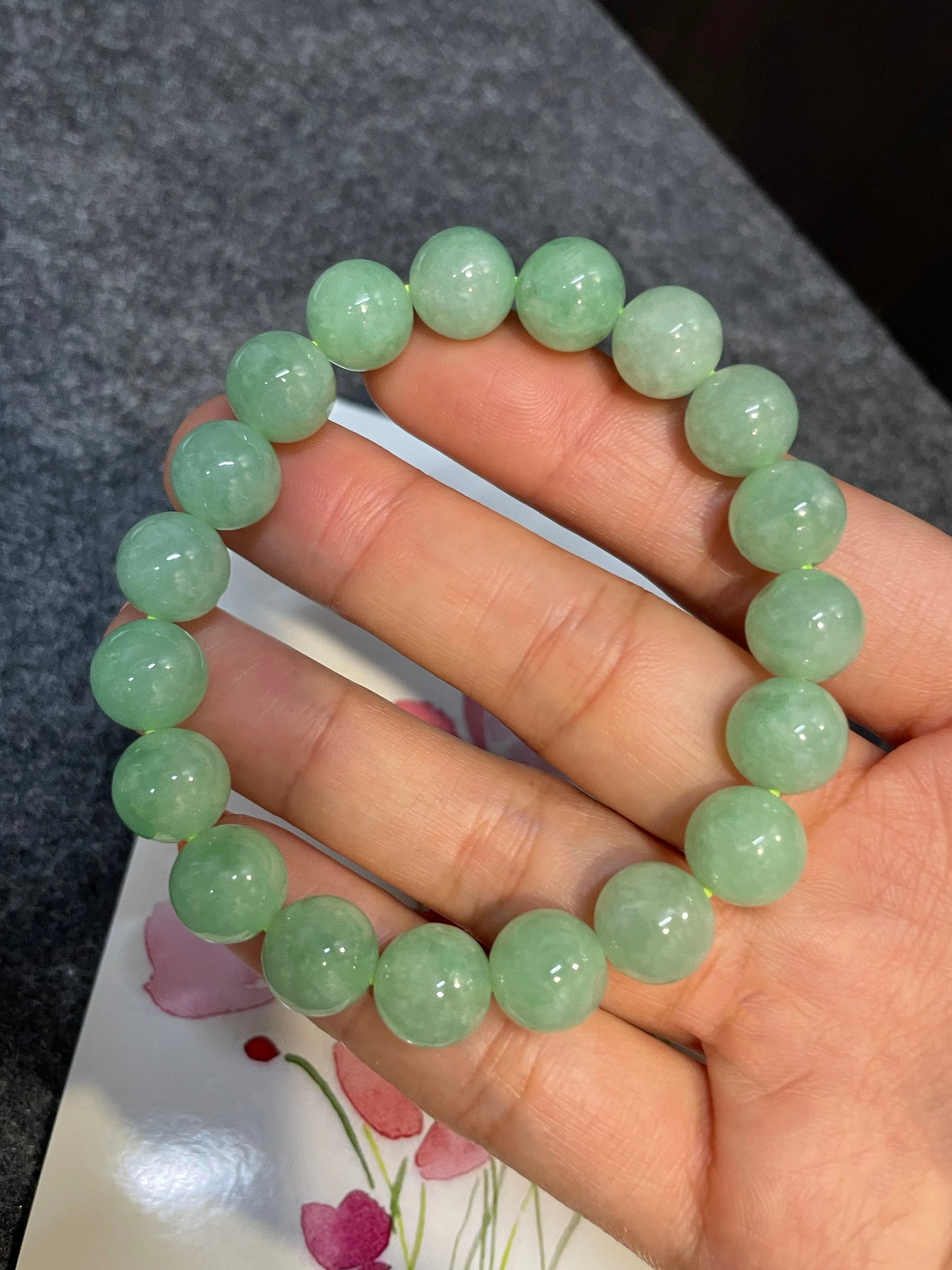 Green Jade Bracelet - Round Beads (NJBA054)