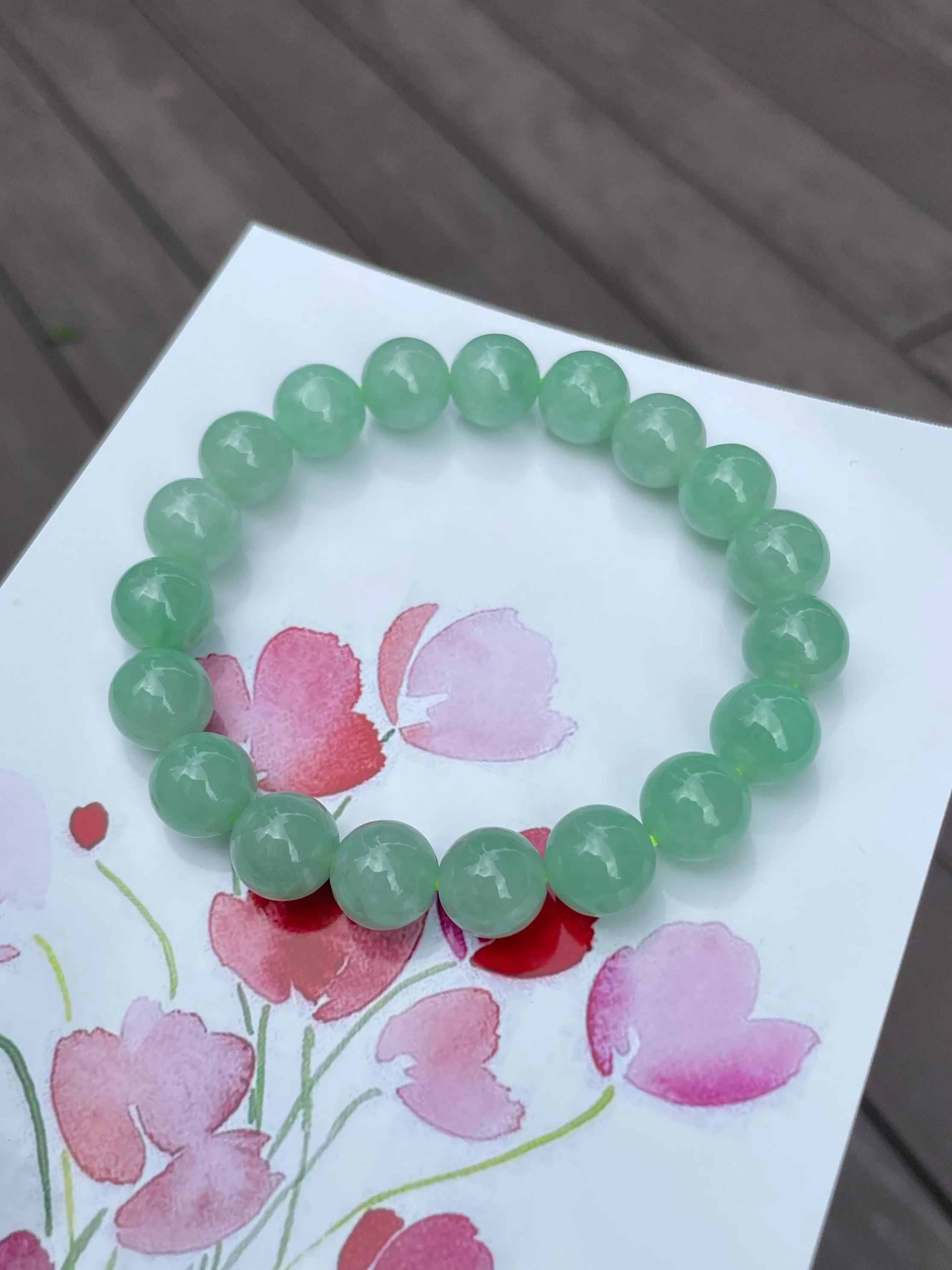 Green Jade Bracelet - Round Beads (NJBA054)