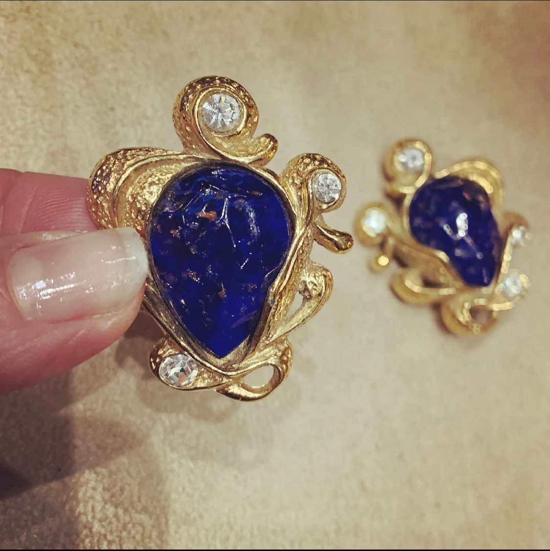 Guy Laroche Lapis gripoix glass earrings