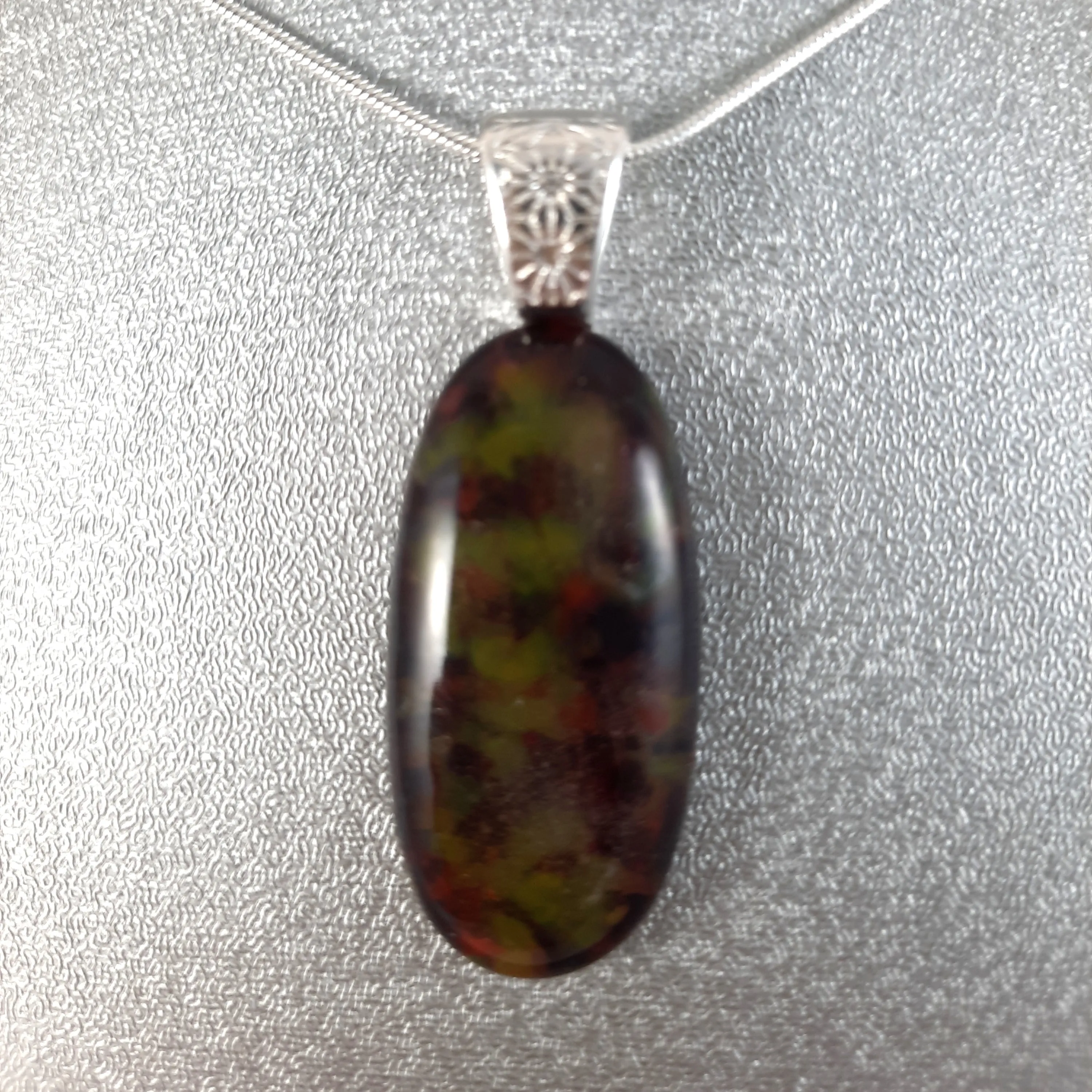 Handmade Art Glass Amber Yellow Orange Oval Jewelry Pendant, Fall Gift
