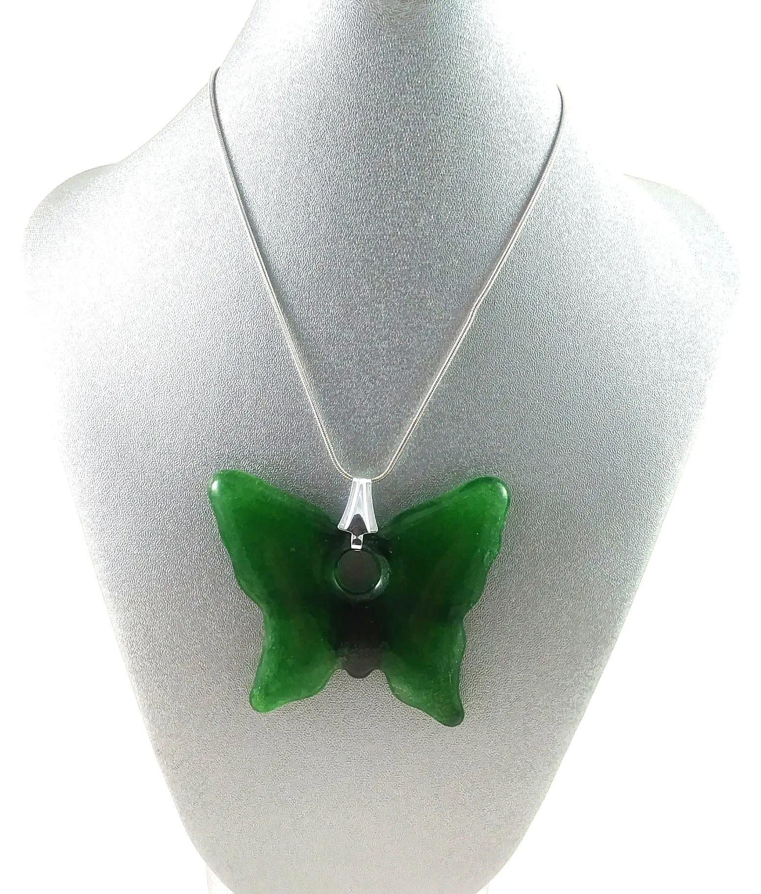 Handmade Butterfly Pendant Jewelry, Mixed Greens and Amber, Summer Gift