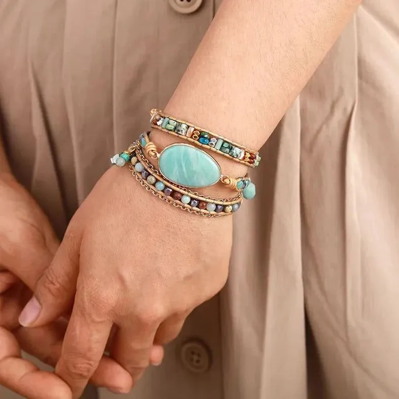Harmony Jade Leather Wrap Bracelet