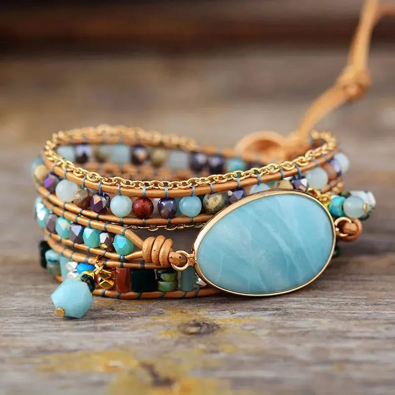Harmony Jade Leather Wrap Bracelet