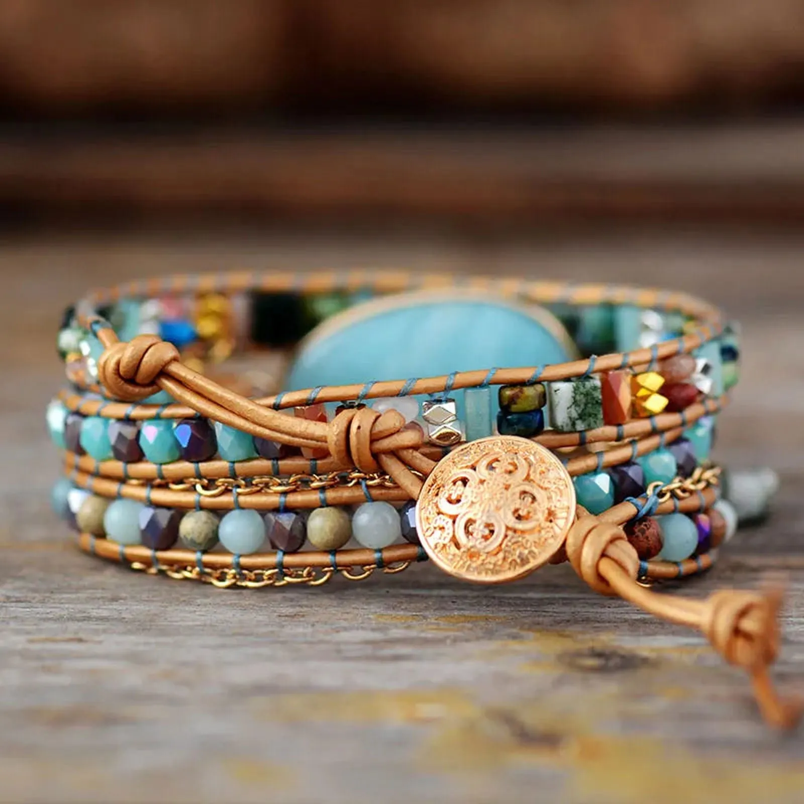 Harmony Jade Leather Wrap Bracelet