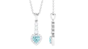 Heart Shape Aquamarine Drop Pendant with Diamond
